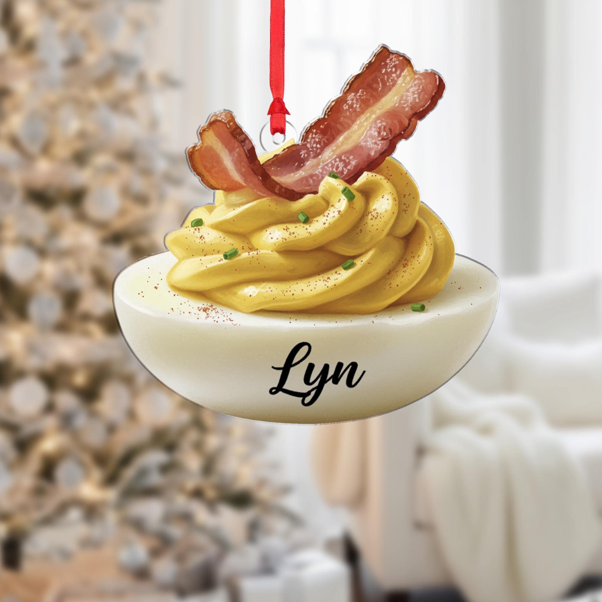 Personalized Deviled Egg Ornament – Food Decoration, Bacon and Chive Design, Holiday Kitchen Tree Keepsake image 7