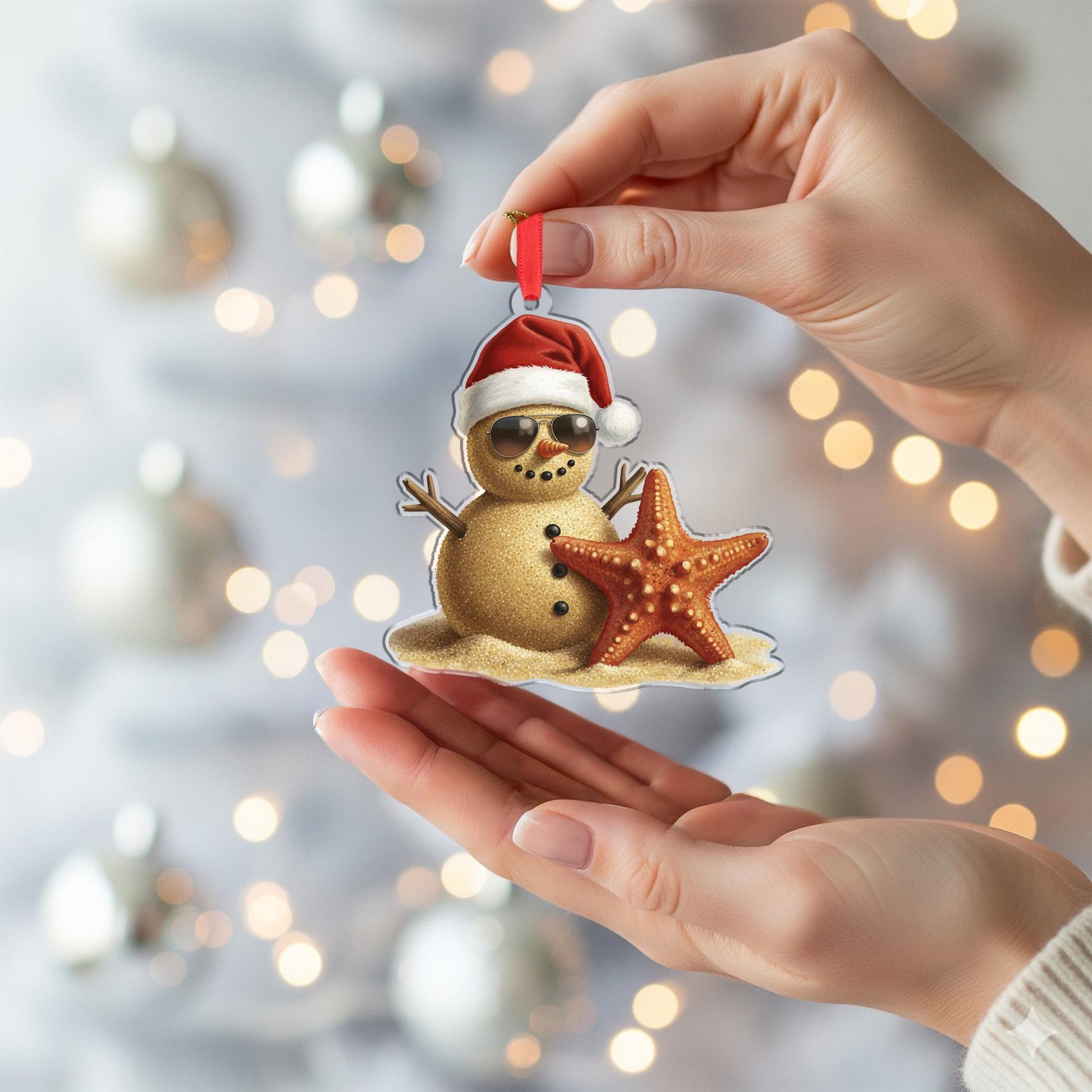 Beach Sand Snowman Ornament – Coastal Christmas Decoration, Tropical Holiday Tree Keepsake image 4