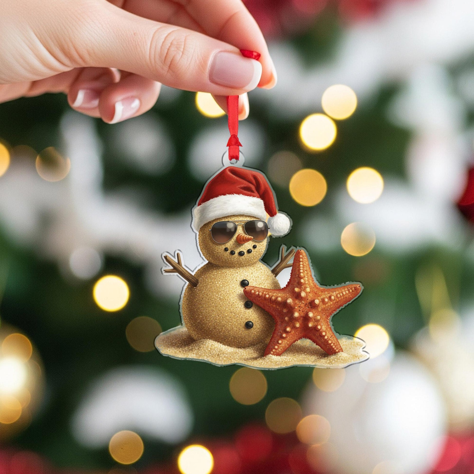 Beach Sand Snowman Ornament – Coastal Christmas Decoration, Tropical Holiday Tree Keepsake image 3