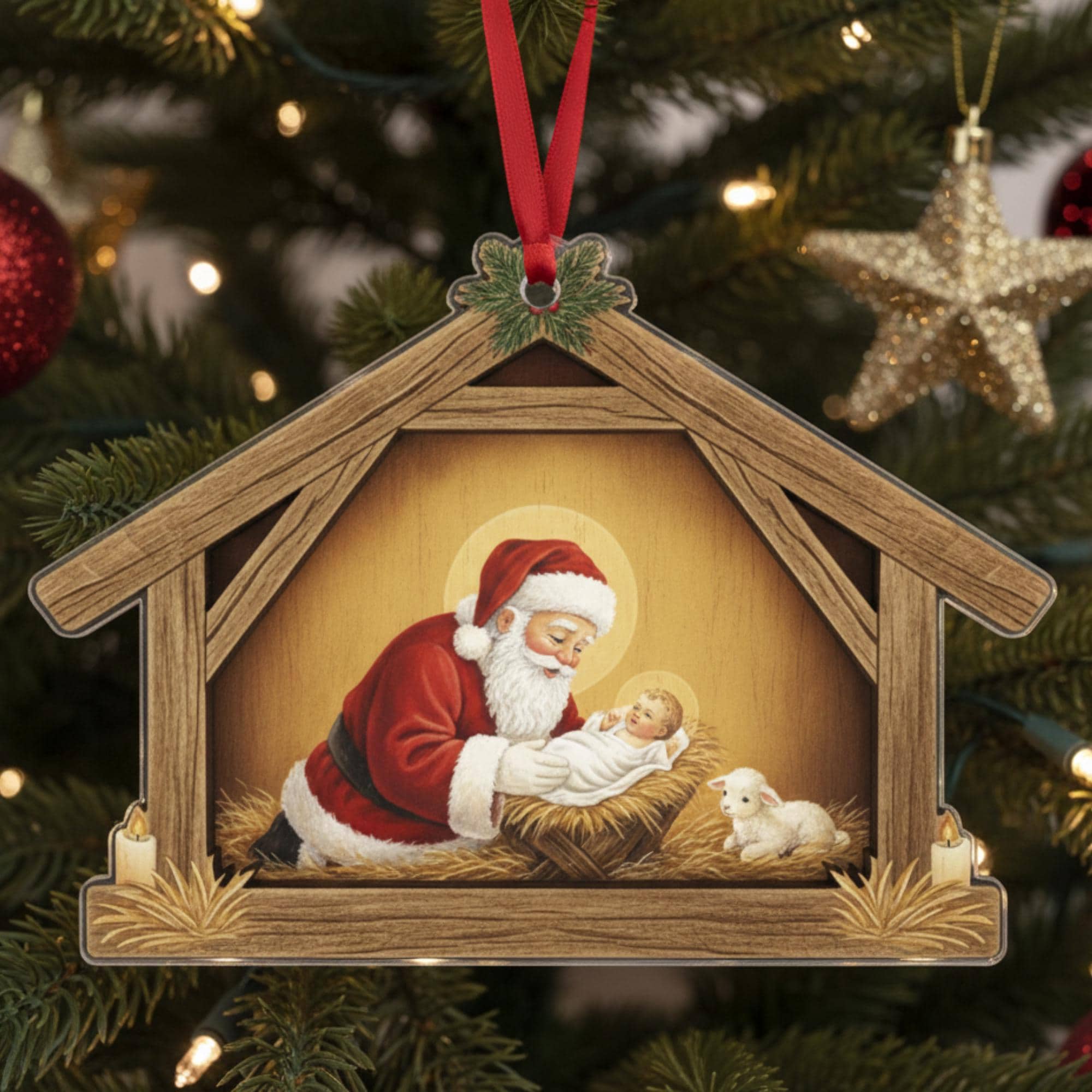 Baby Jesus Flat Ornament – Santa Nativity Scene Religious Christmas Tree Decoration image 1