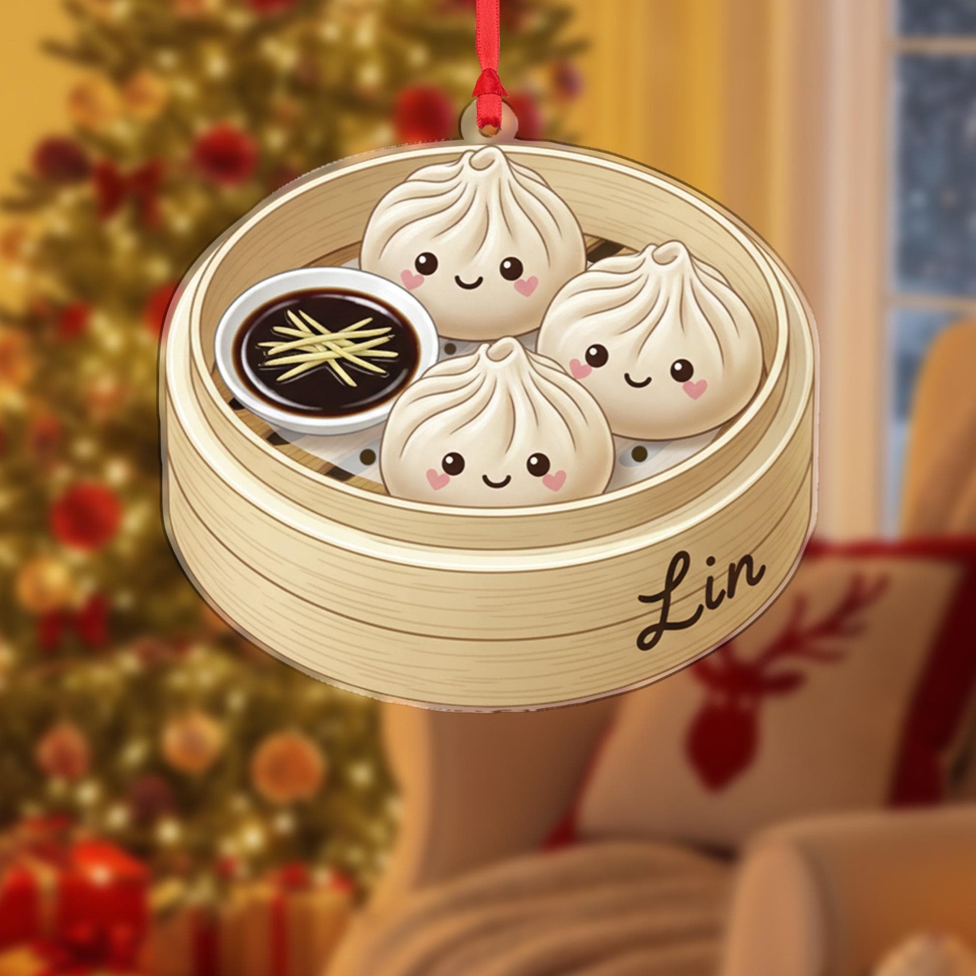 Personalized Dumpling Ornament – Custom Name Food Decoration, Steamer Basket Design, Holiday Kitchen Tree Keepsake image 7
