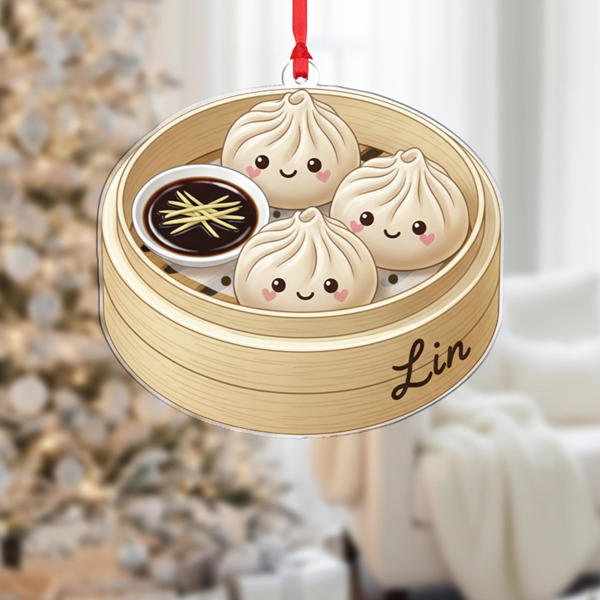 Personalized Dumpling Ornament – Custom Name Food Decoration, Steamer Basket Design, Holiday Kitchen Tree Keepsake image 6