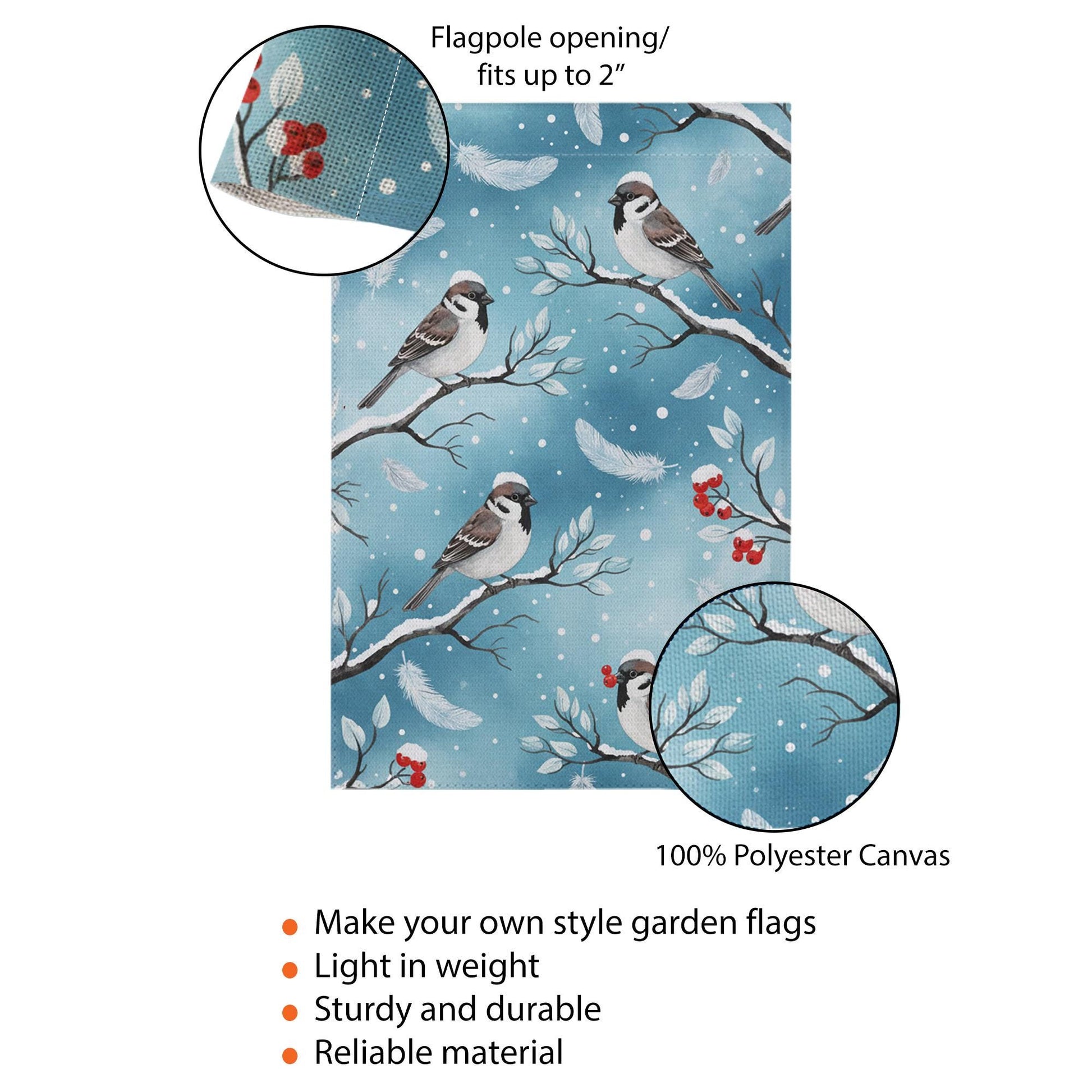 Winter Bird Garden Flag – Sparrow and Berry Yard Decoration, Seasonal Outdoor Decor image 3