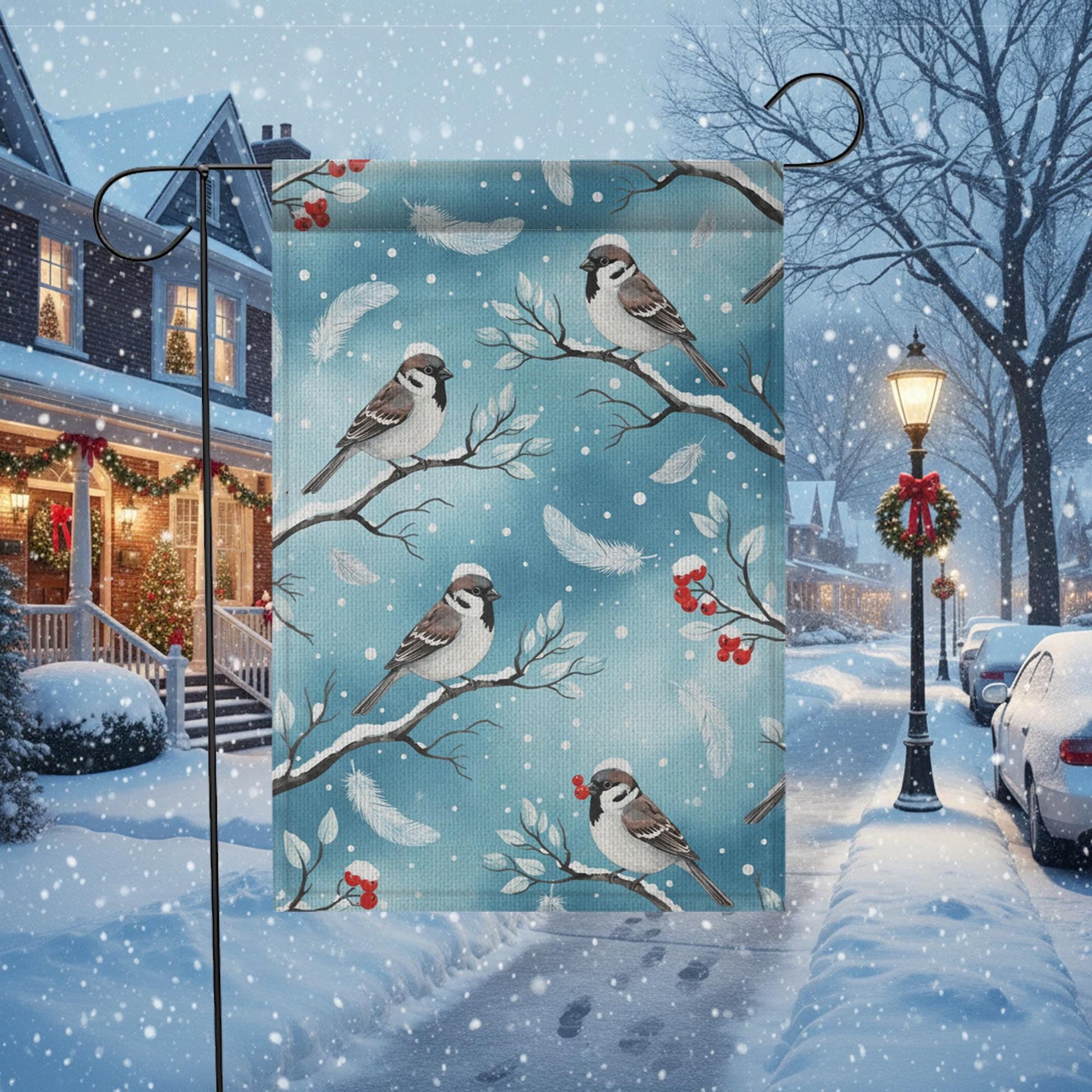 Winter Bird Garden Flag – Sparrow and Berry Yard Decoration, Seasonal Outdoor Decor image 7