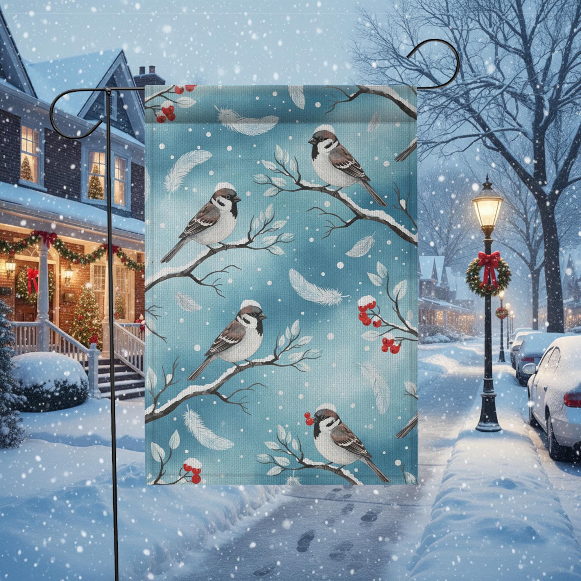Winter Bird Garden Flag – Sparrow and Berry Yard Decoration, Seasonal Outdoor Decor image 7