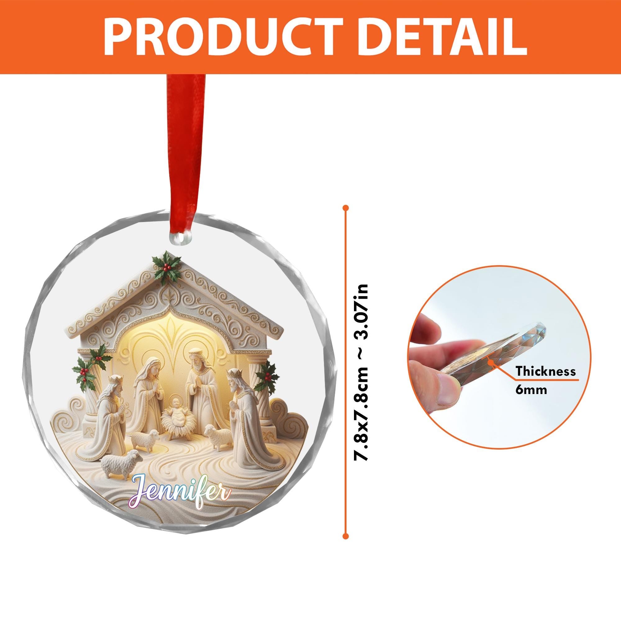 Personalized Glass Nativity Ornament – Custom Name Holy Family Decoration, Religious Christmas Keepsake image 2