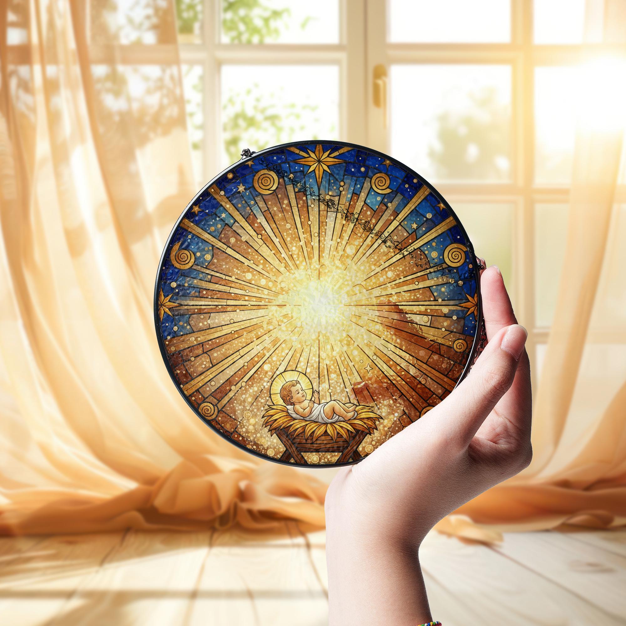Baby Jesus Glass Suncatcher – Nativity Window Hanging Religious Christmas Decoration image 2