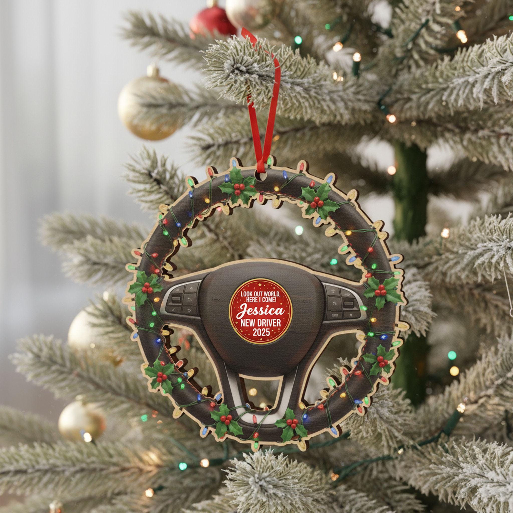 Personalized New Driver Ornament Steering Wheel Christmas Gift: Custom Name 2025 Teen Gift image 1
