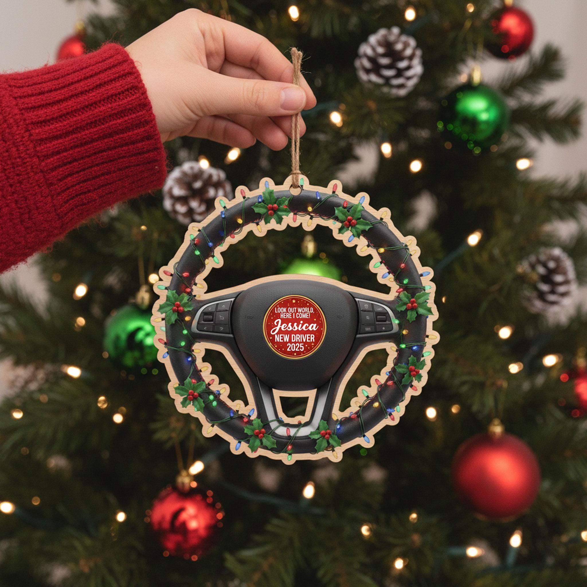 Personalized New Driver Ornament Steering Wheel Christmas Gift: Custom Name 2025 Teen Gift image 2
