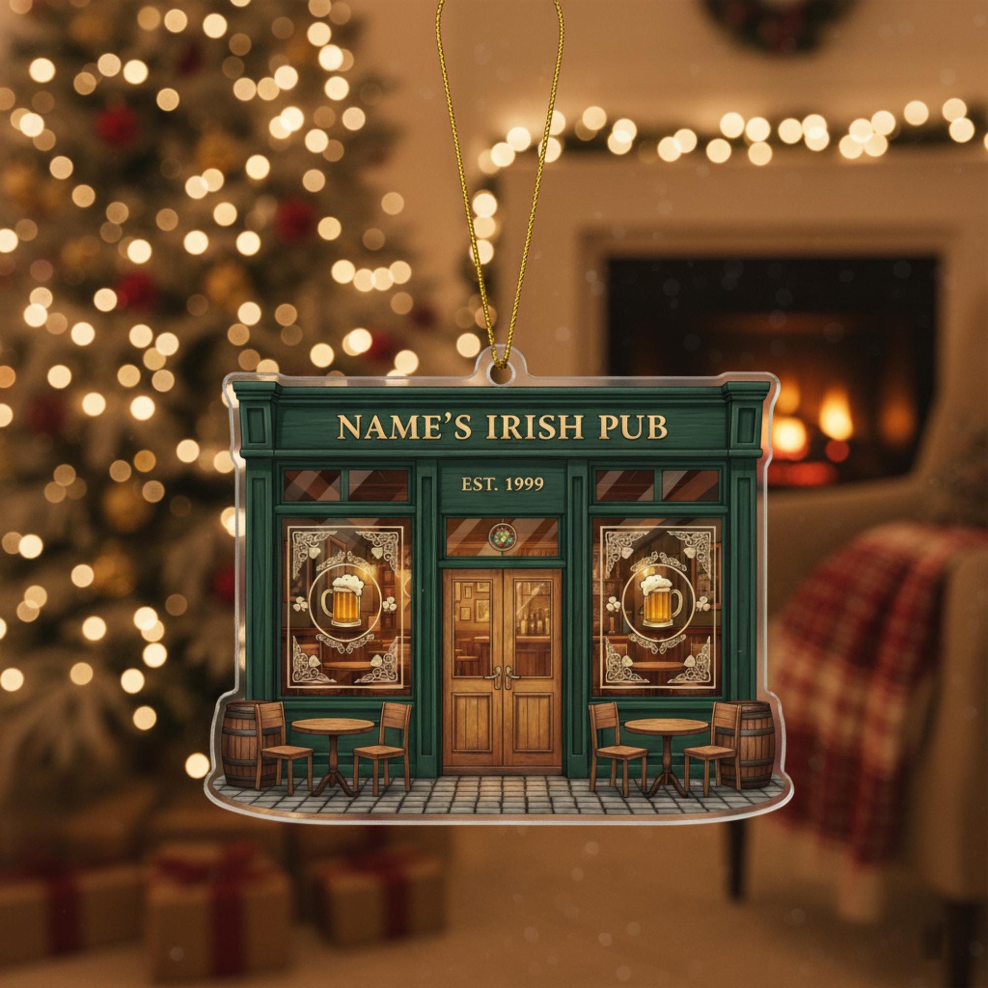 Custom Irish Pub Ornament – Personalized Bar Front Christmas Tree Decoration Irish Keepsake image 3