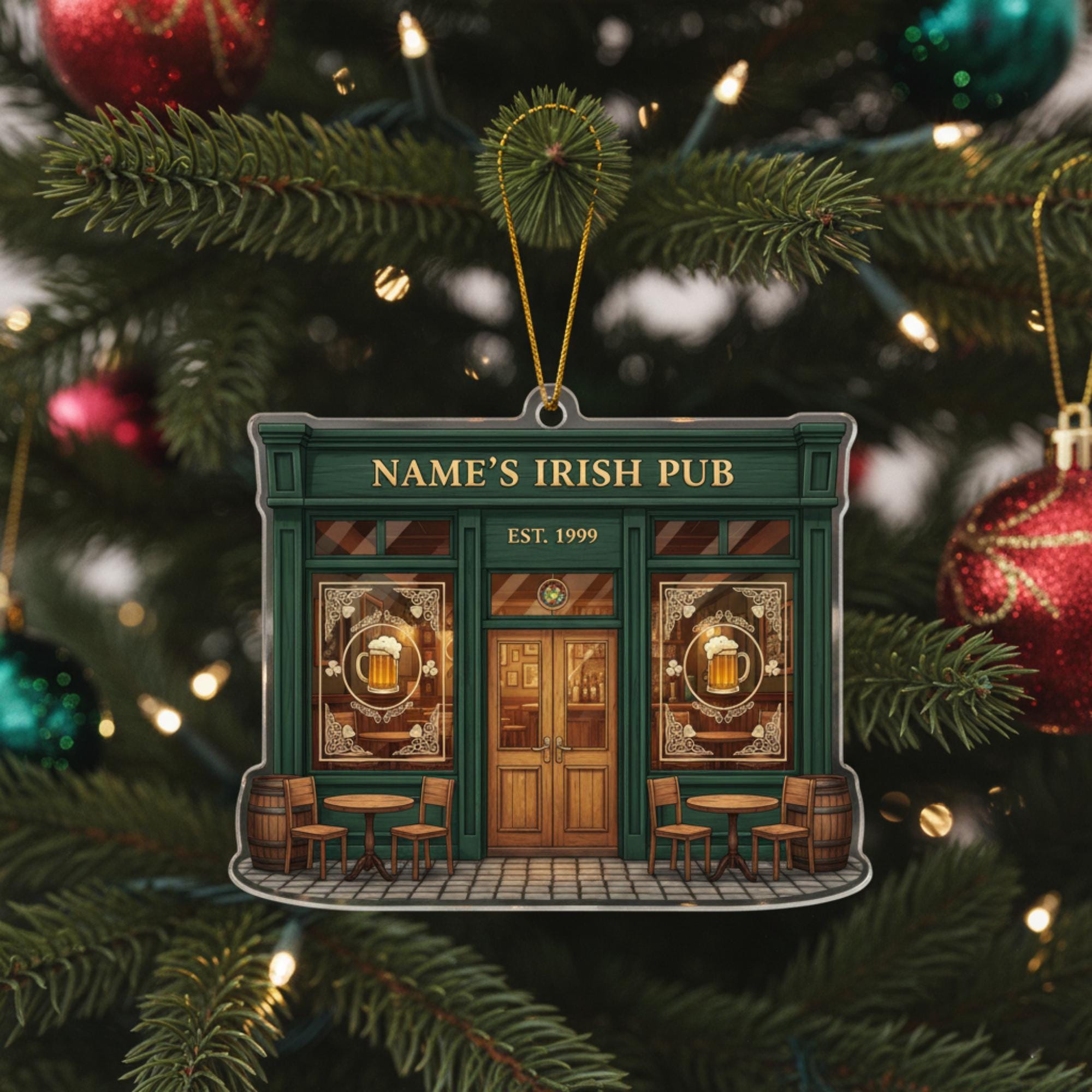 Custom Irish Pub Ornament – Personalized Bar Front Christmas Tree Decoration Irish Keepsake image 2