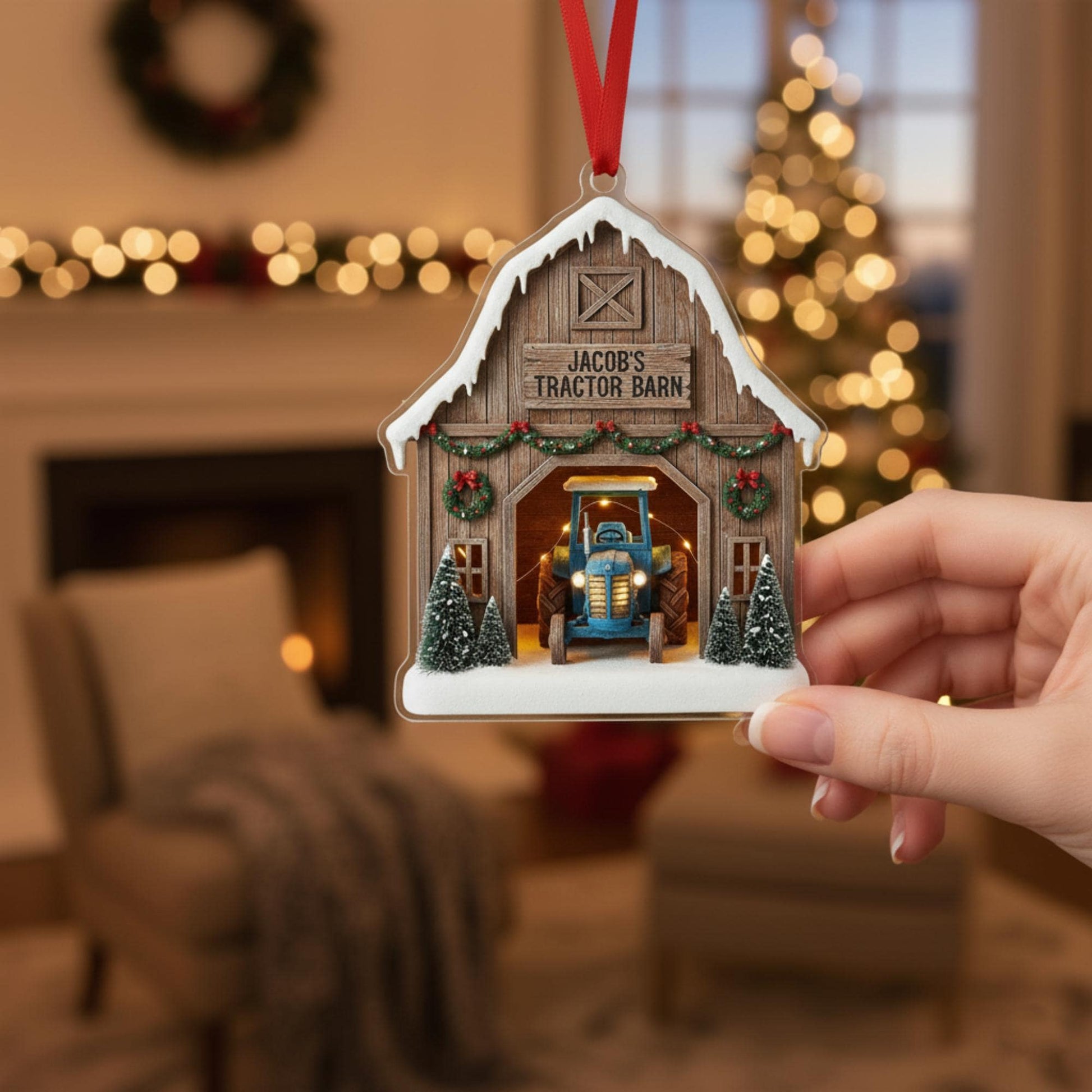 Custom Tractor Ornament – Personalized Farm Barn Christmas Tree Decoration for Farmer Keepsake 2025 image 2