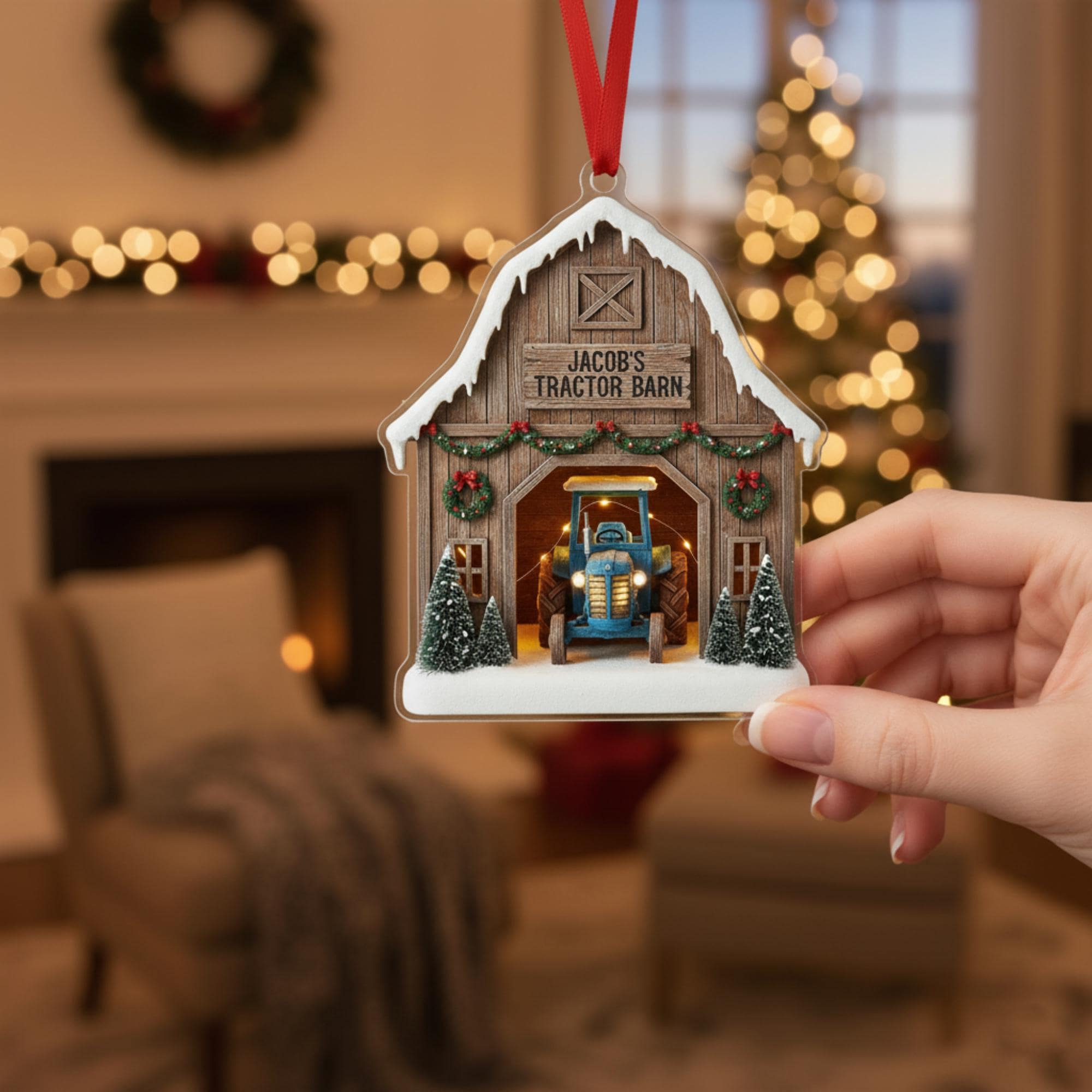 Custom Tractor Ornament – Personalized Farm Barn Christmas Tree Decoration for Farmer Keepsake 2025 image 2