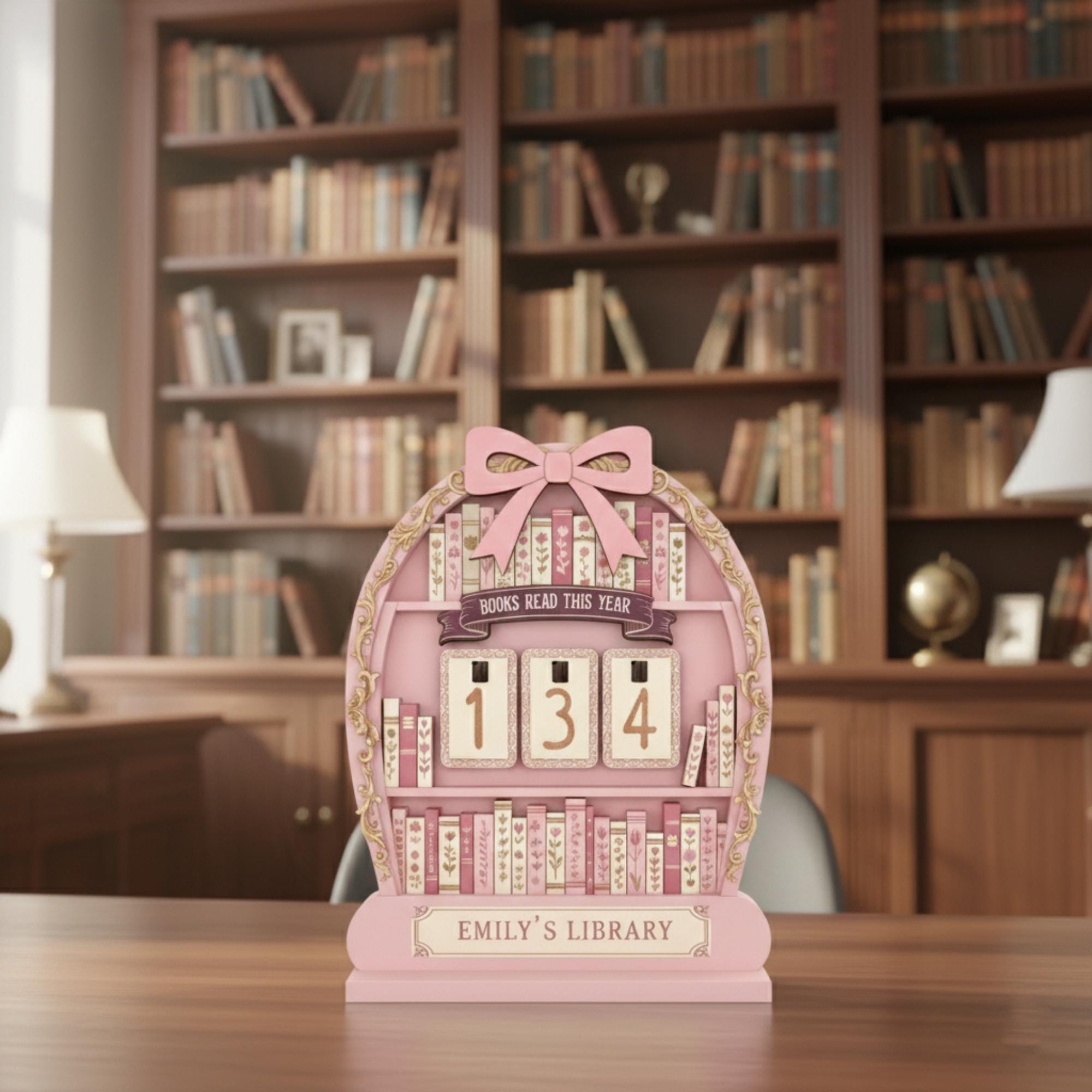 Custom Coquette Book Tracker – Personalized Reading Count Display With Base image 2