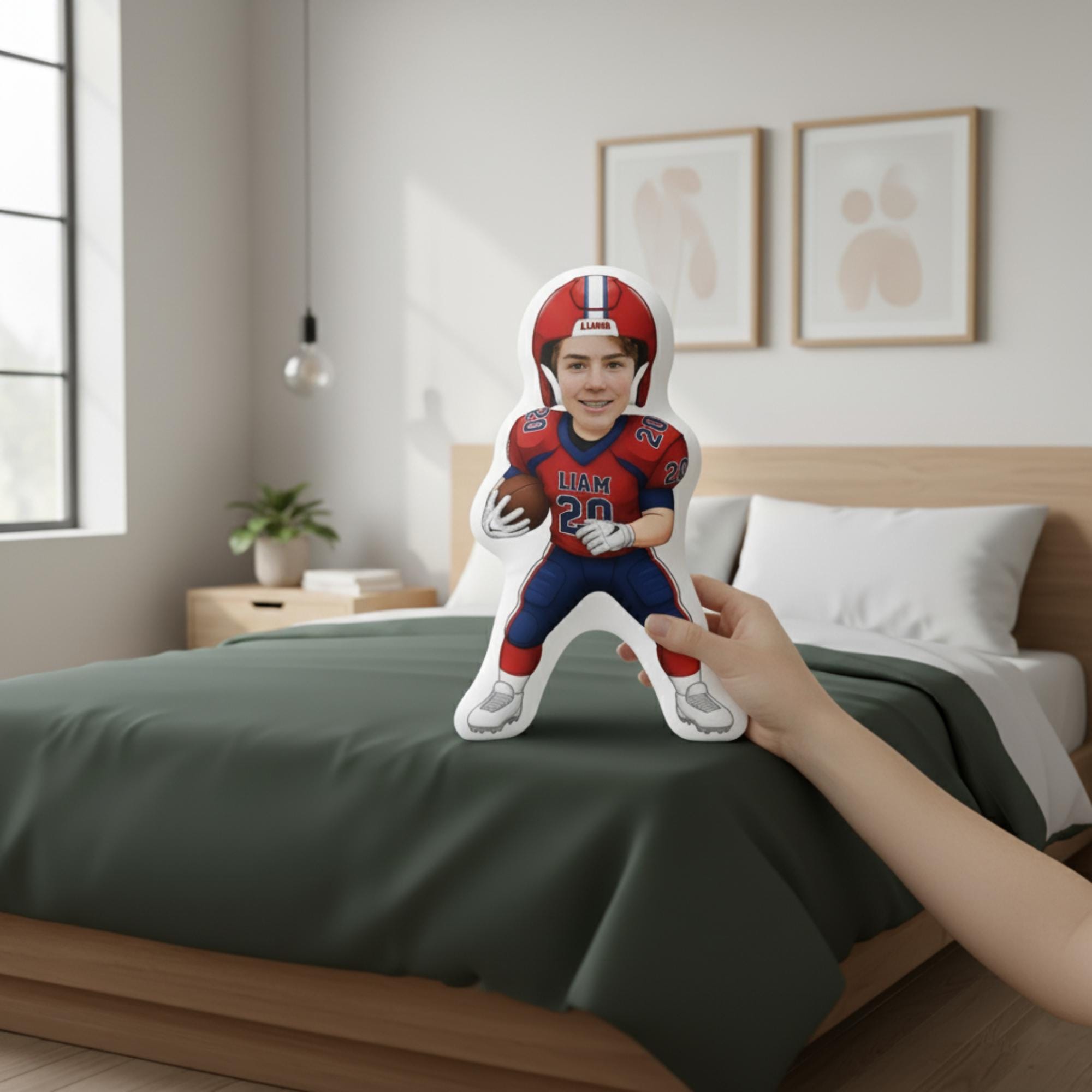 Custom Photo Football Kid Plush Pillow – Personalized Sports Player Pillow image 2