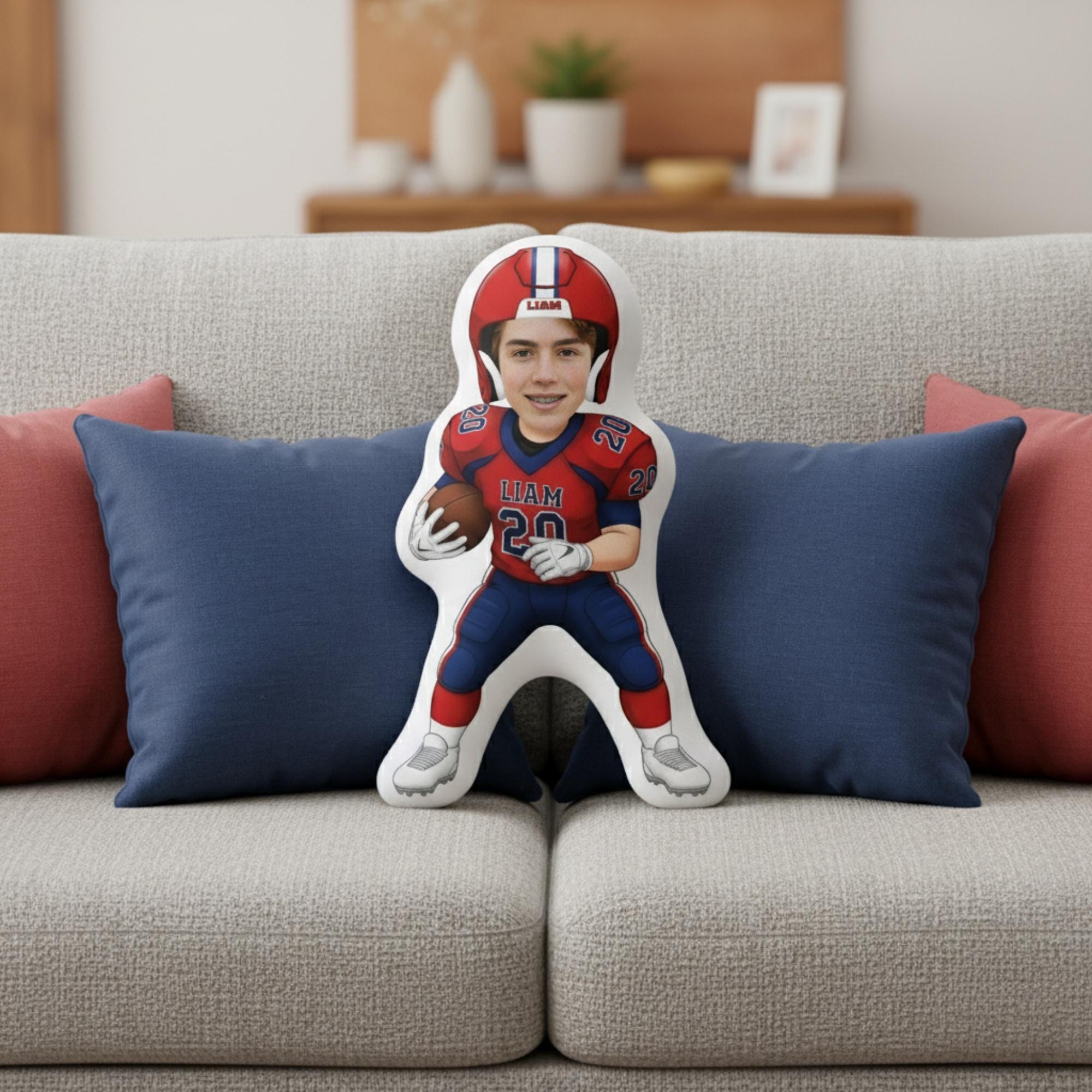 Custom Photo Football Kid Plush Pillow – Personalized Sports Player Pillow image 1