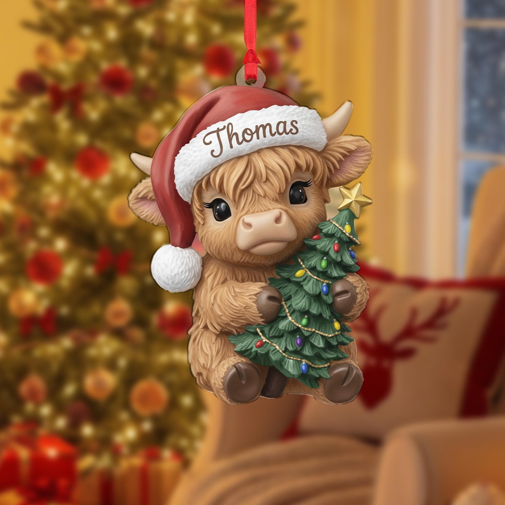 Personalized Highland Cow Ornament: Christmas Cow Gift, Farm Animal Decor image 2