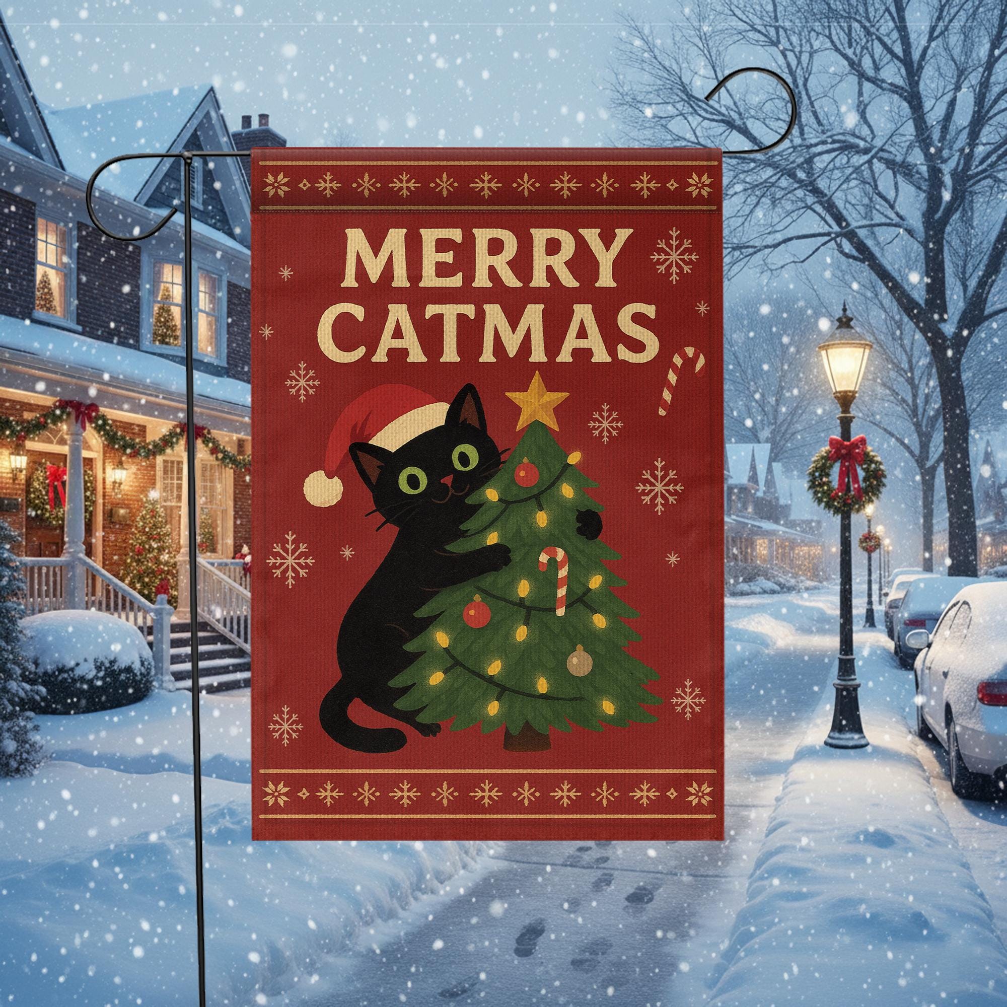 Funny “Merry Catmas” Garden Flag – Cat Lover Yard Flag, Outdoor Holiday Decor image 1