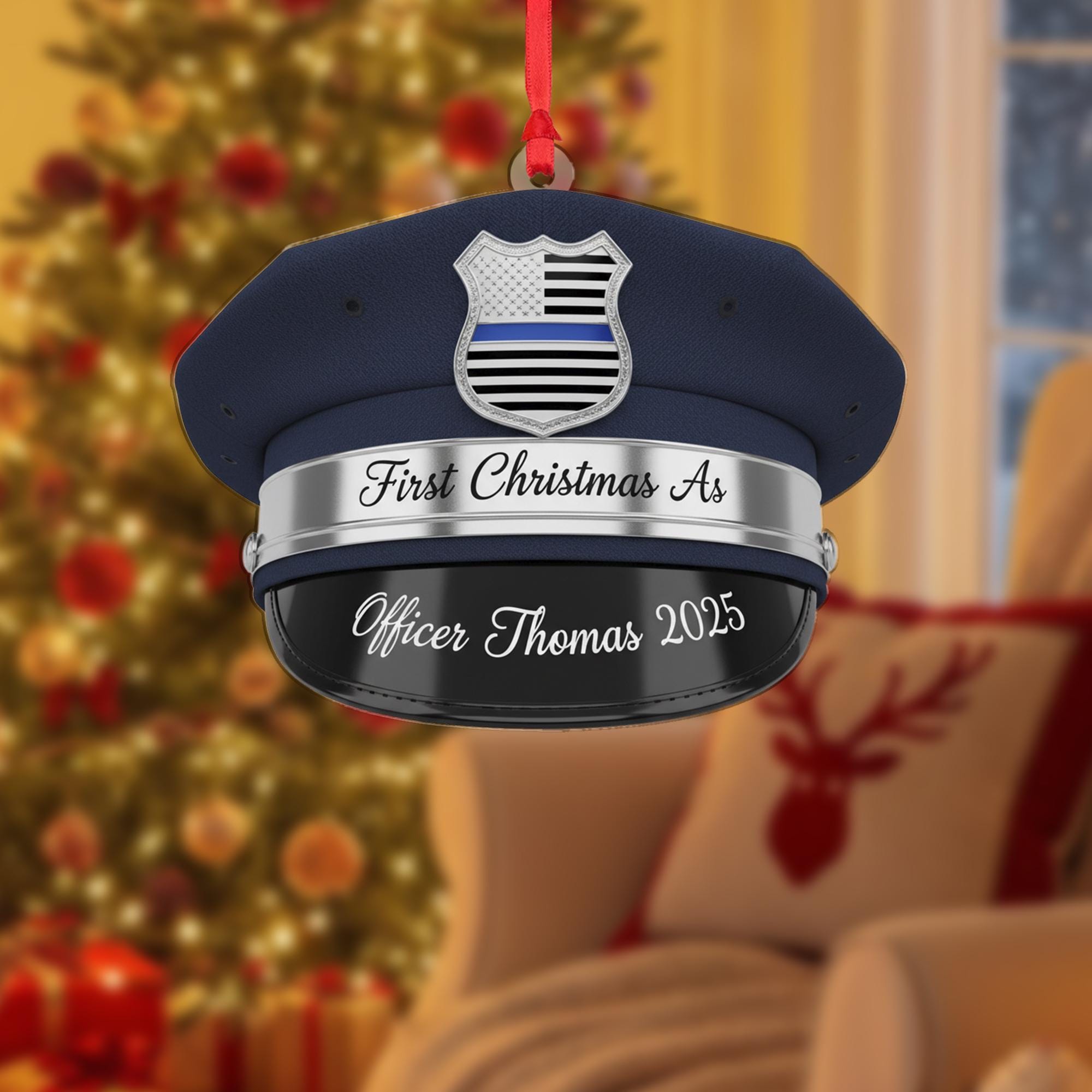 Personalized First Christmas As Officer Ornament: Police Hat Ornament image 2