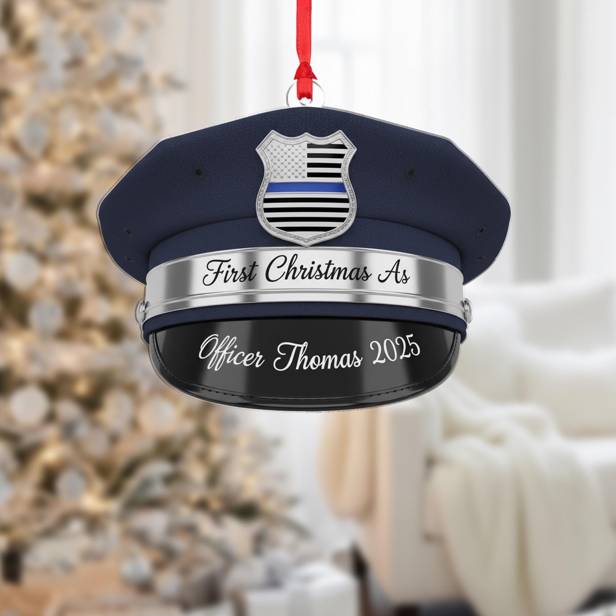 Personalized First Christmas As Officer Ornament: Police Hat Ornament image 1
