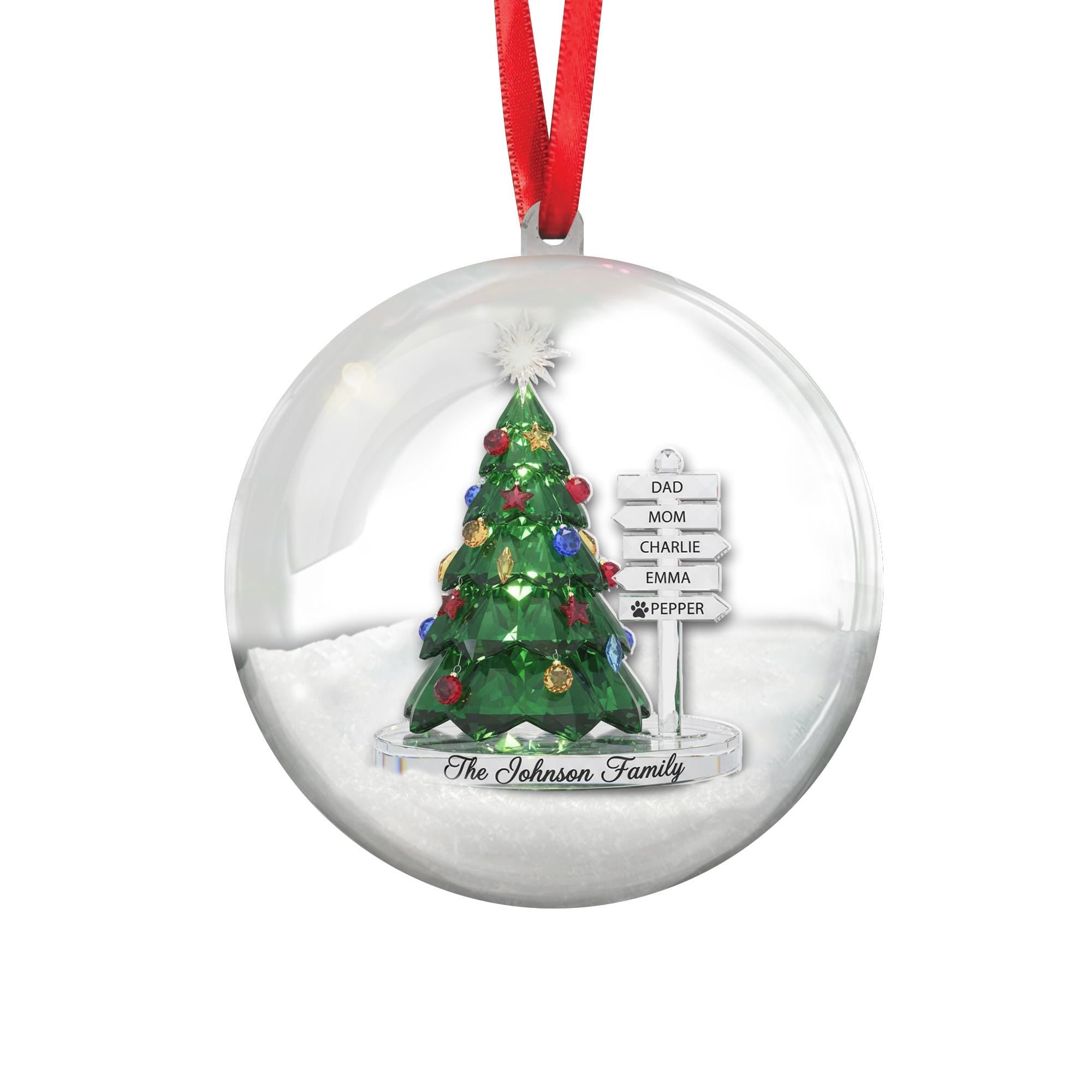 Personalized Family Signpost Snow 3D Ball Ornament - Christmas Tree Keepsake image 2