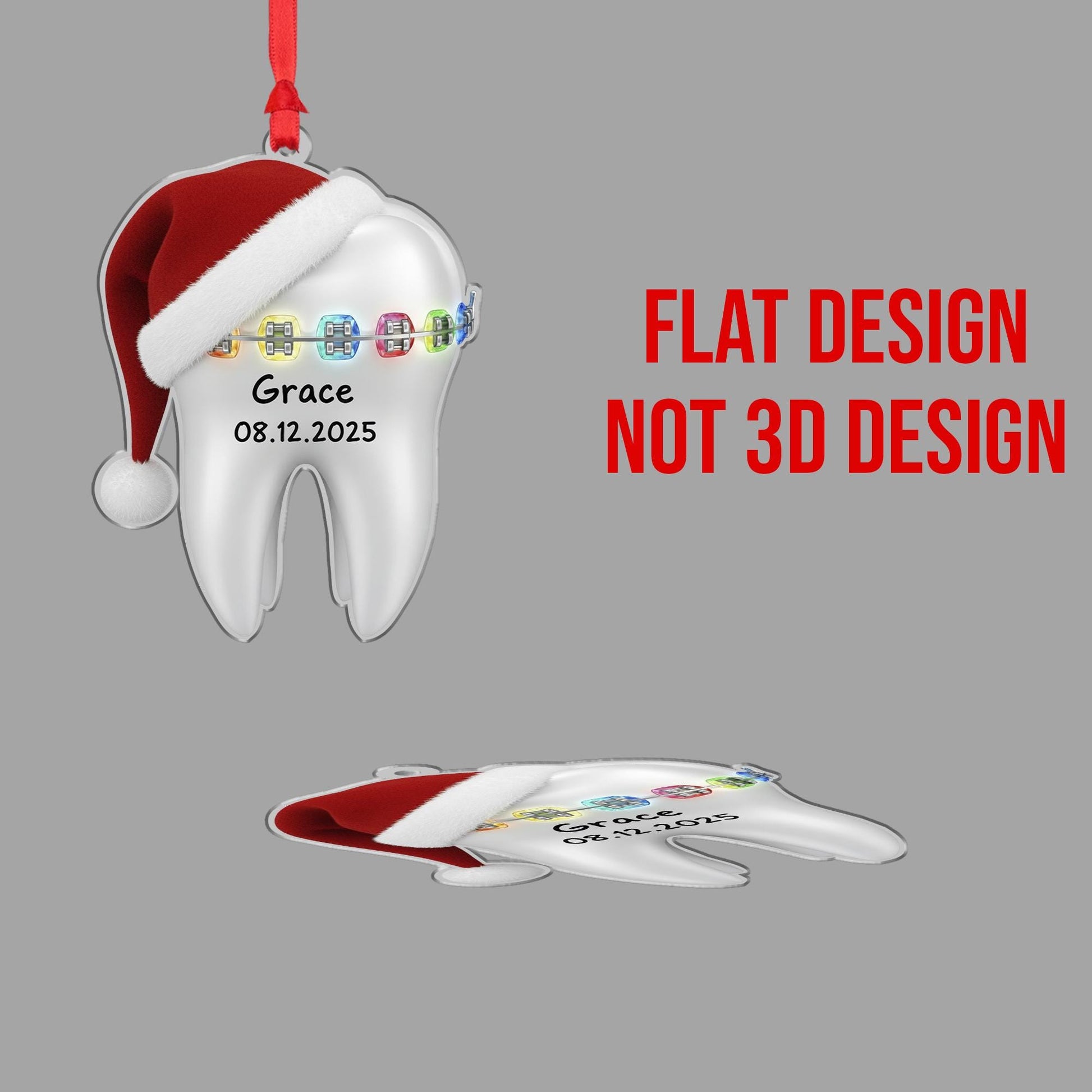 Personalized Tooth Ornament – Custom Name Dental Christmas Decoration, Braces Design, Holiday Keepsake image 6