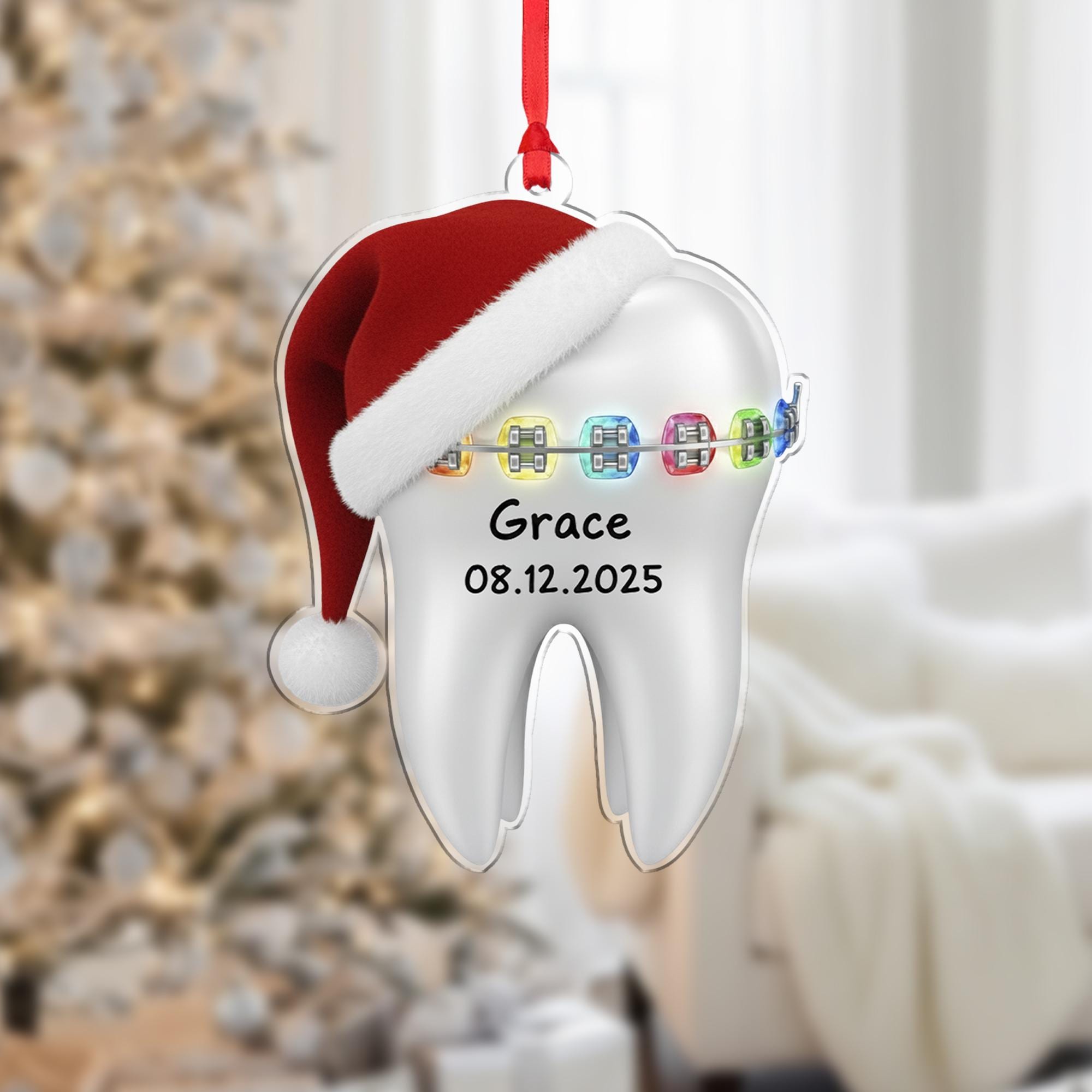 Personalized Tooth Ornament – Custom Name Dental Christmas Decoration, Braces Design, Holiday Keepsake image 7