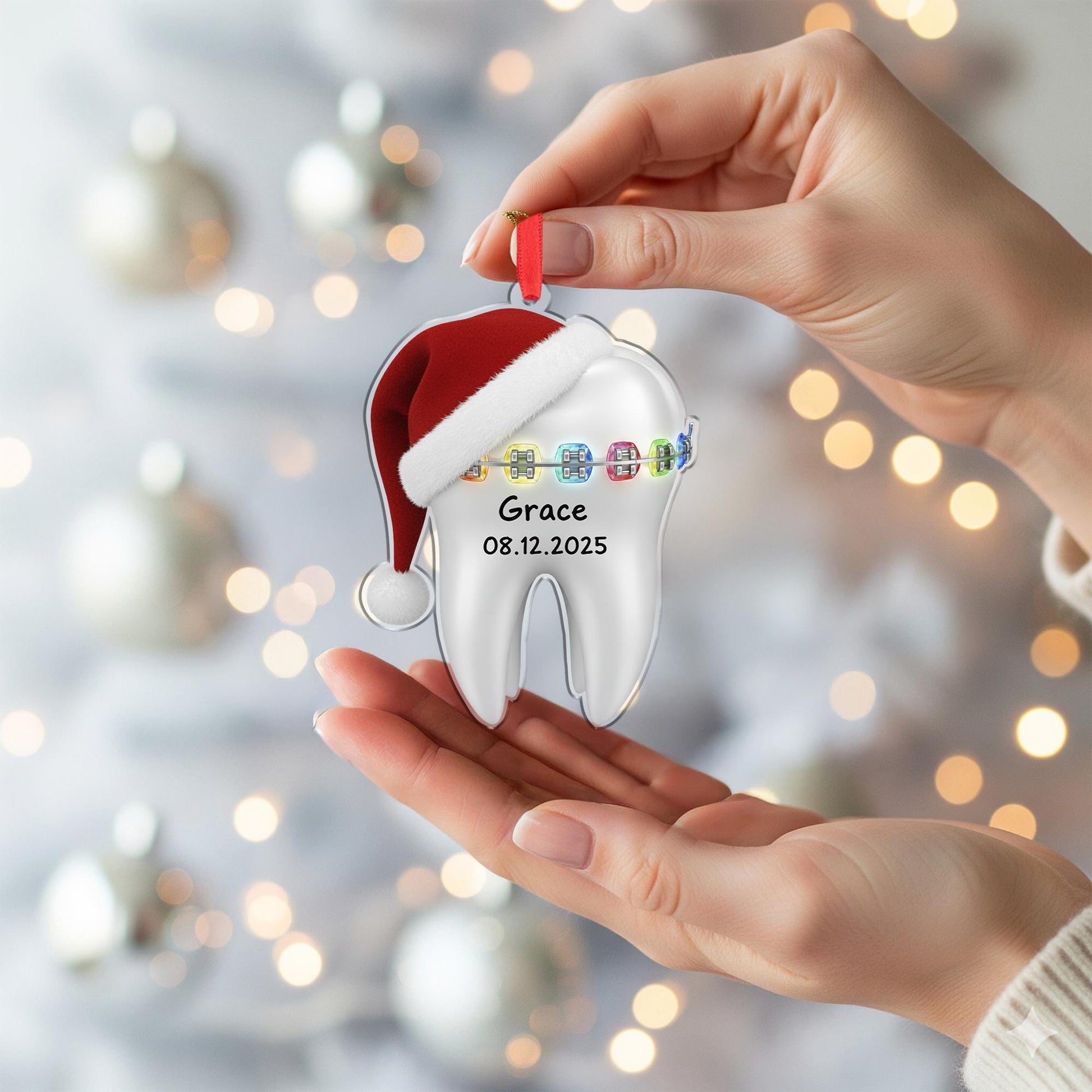 Personalized Tooth Ornament – Custom Name Dental Christmas Decoration, Braces Design, Holiday Keepsake image 5