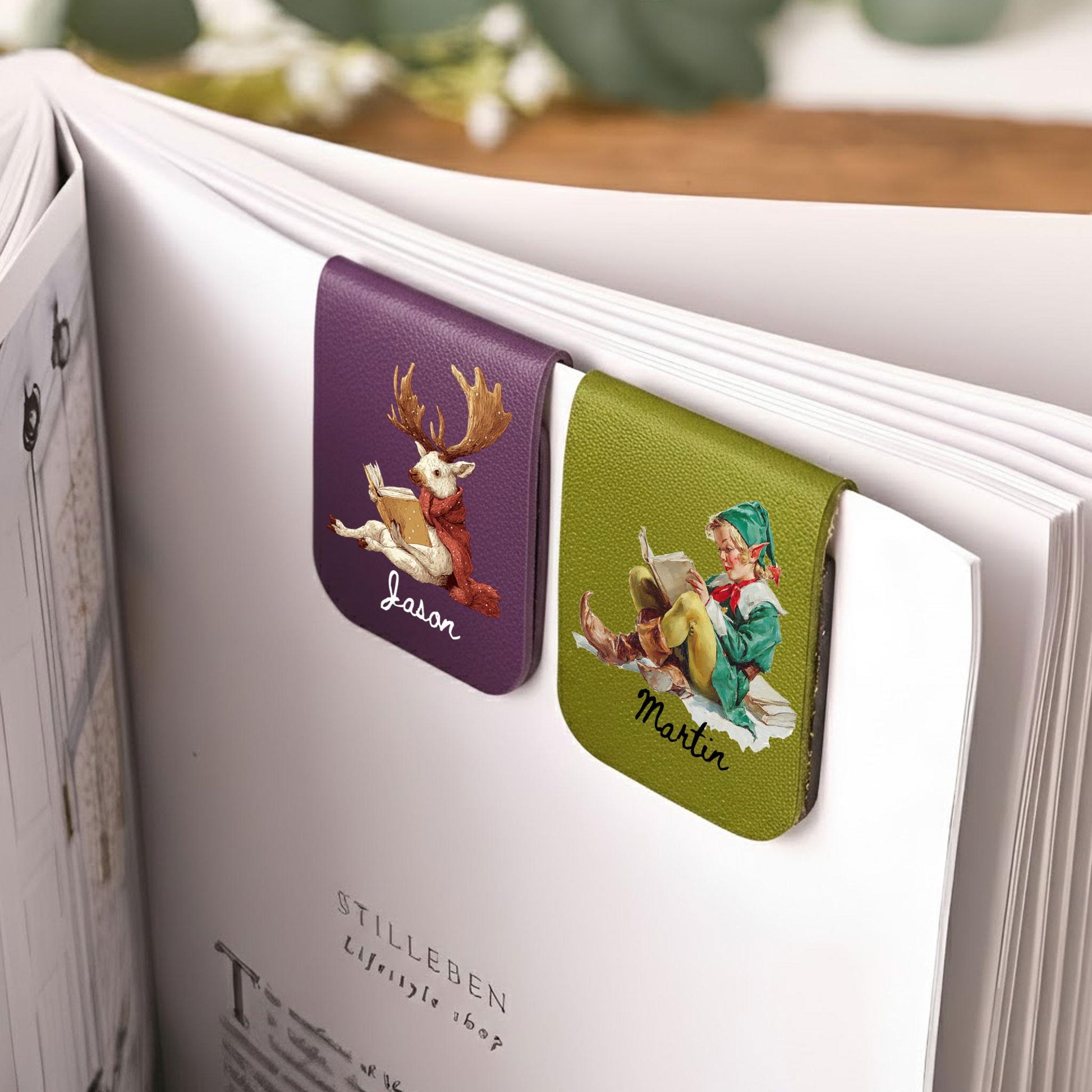 Personalized Magnetic Bookmark Set Christmas Character Print: Custom Name Holiday Page Clip image 4