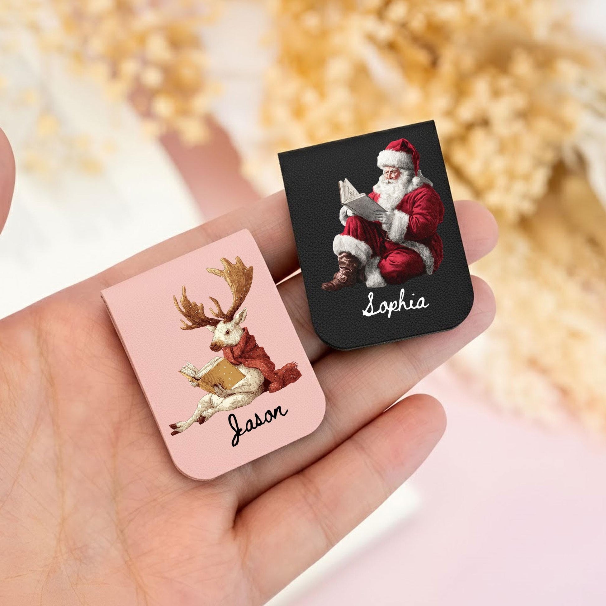 Personalized Magnetic Bookmark Set Christmas Character Print: Custom Name Holiday Page Clip image 3