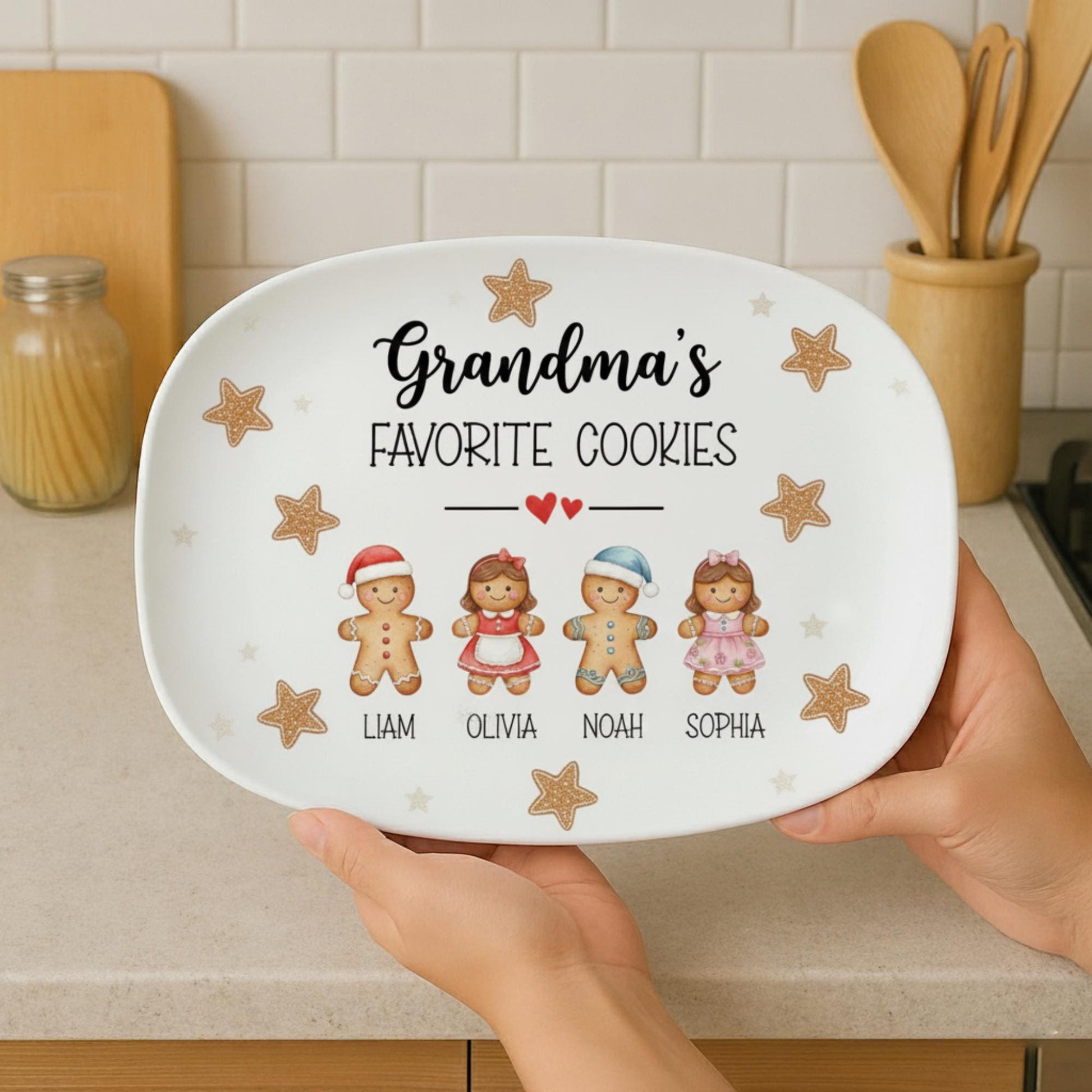 Grandma's Favorite Cookies Plate: Personalized Gingerbread Christmas DECOR Plate image 3