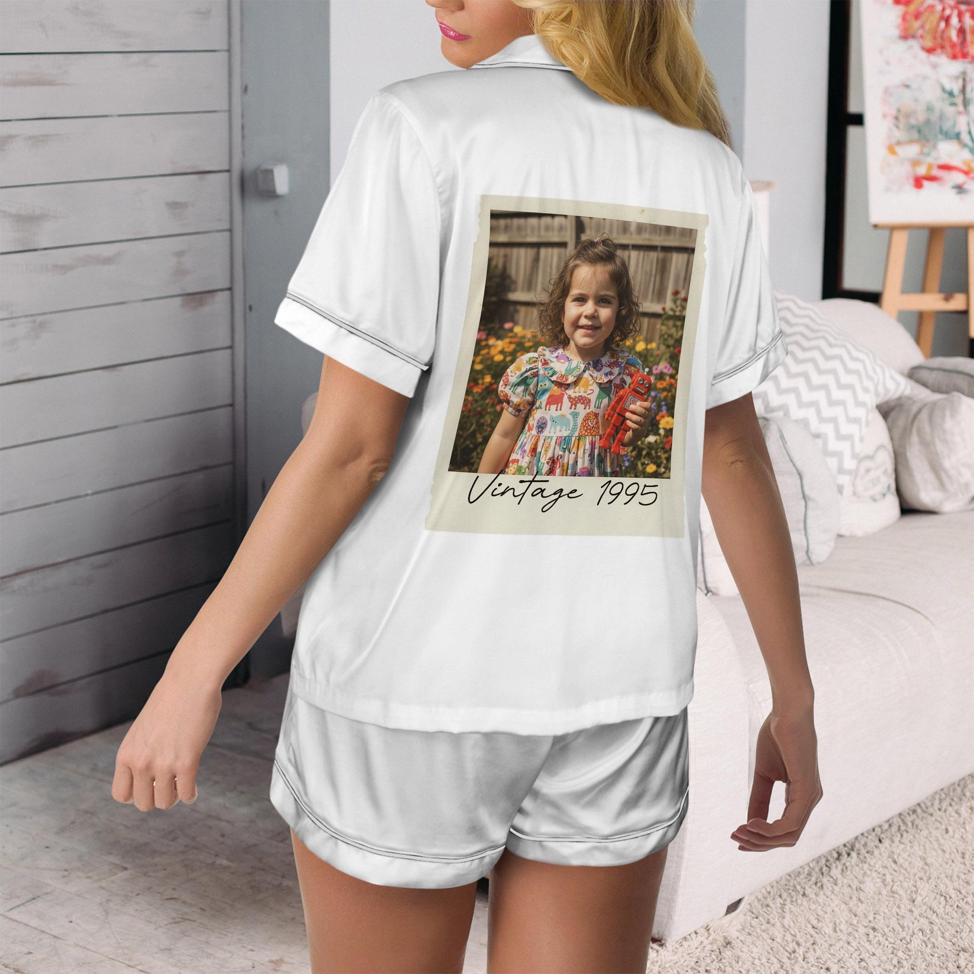 Personalized Satin Pajama Set Custom Photo Print: Vintage 30th Birthday Gift PJs image 3
