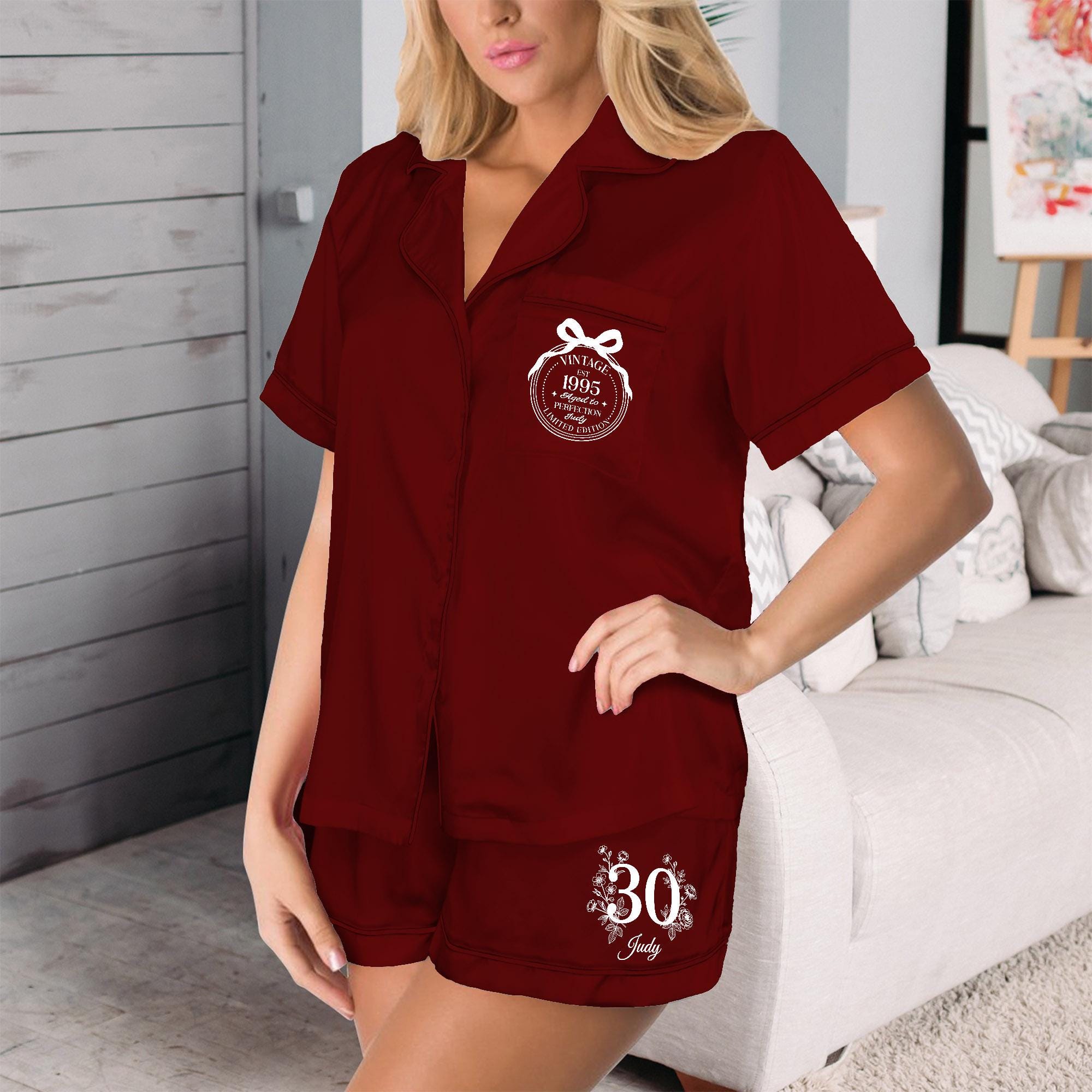 Personalized Satin Pajama Set Custom Photo Print: Vintage 30th Birthday Gift PJs image 2