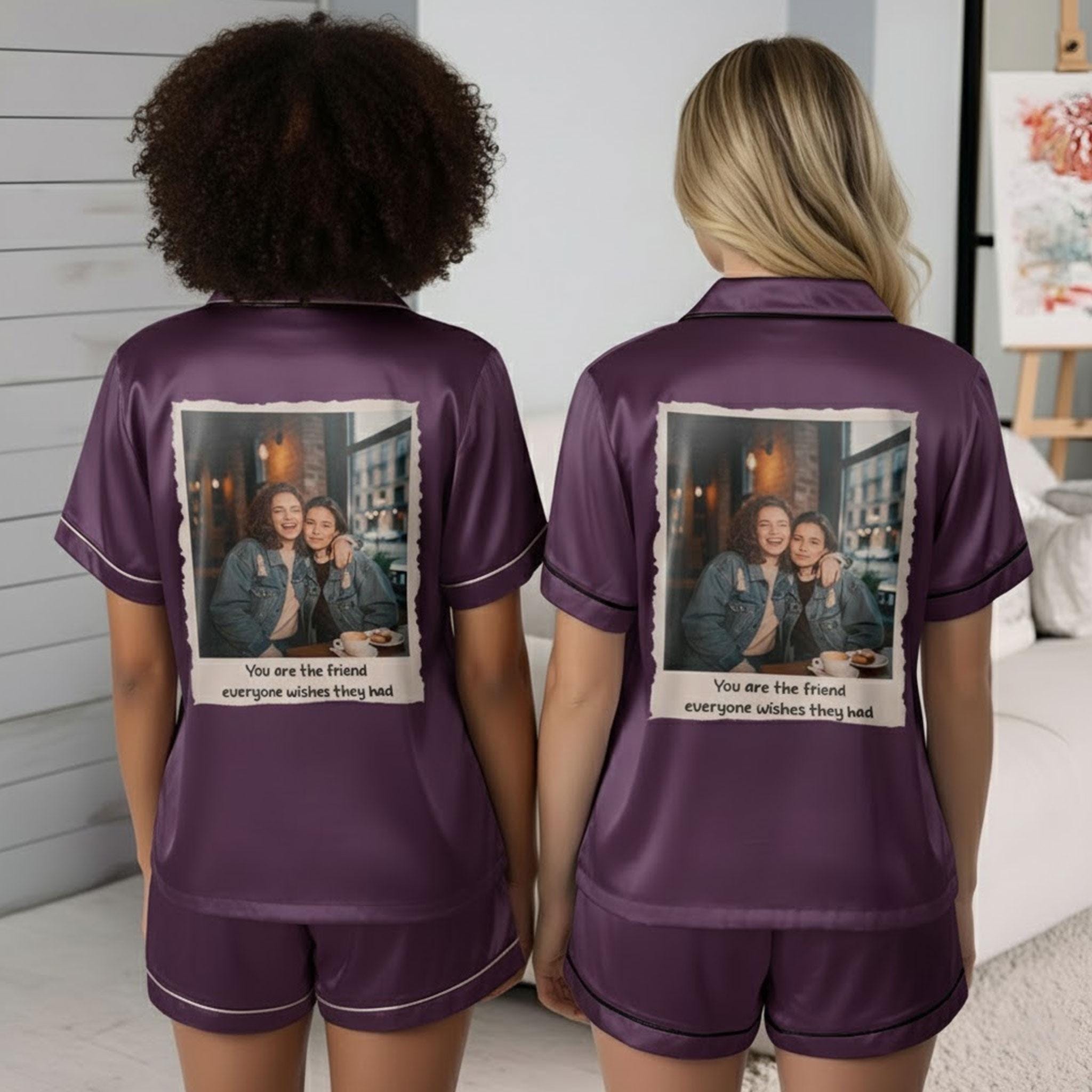 Matching Satin Pajama Set Custom Photo Print: Friendship Personalized Gift PJs image 1