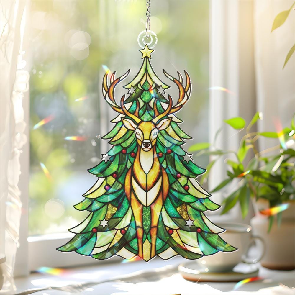 Deer and Christmas Tree Window Hanging: Holiday Suncatcher image 2
