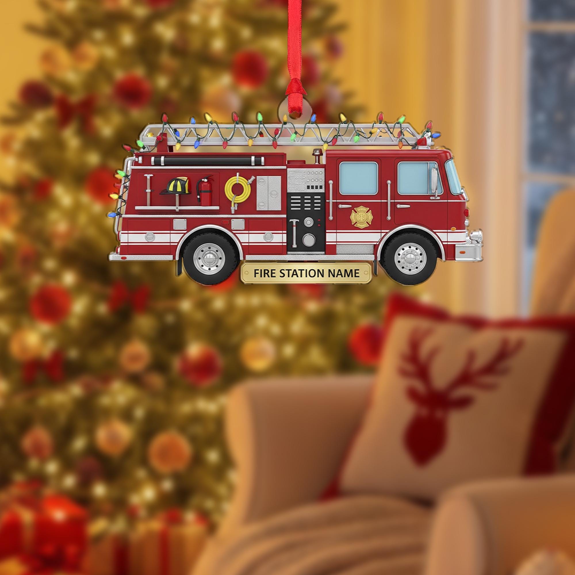 Personalized Fire Truck Ornament - Firefighter Gift, Custom Fire Station Name image 7