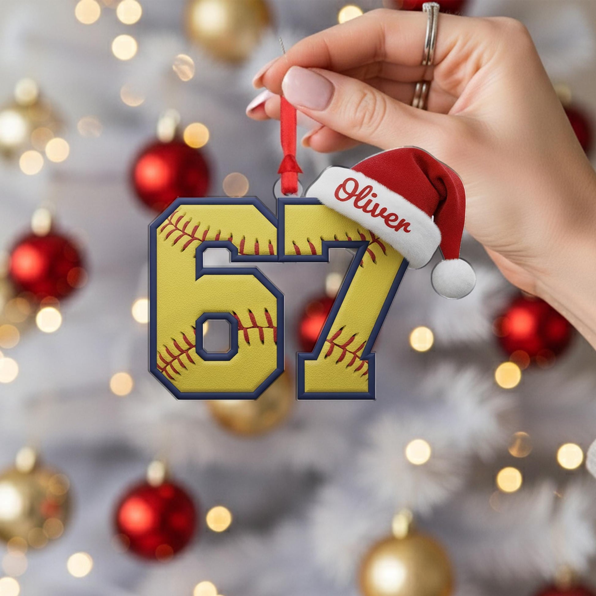 Personalized Gen Alpha Slang Softball 67 Ornament: Custom Name Jersey, Acrylic Baseball Player Gift image 4