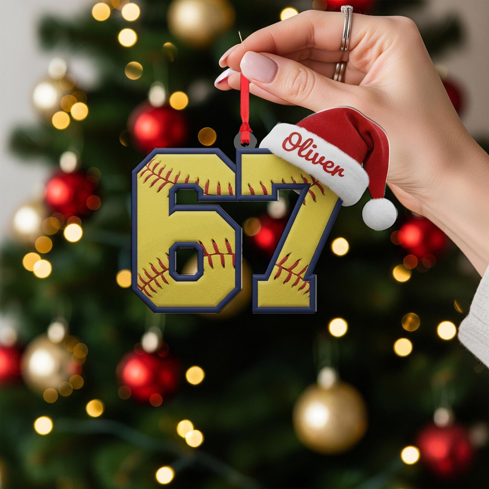 Personalized Gen Alpha Slang Softball 67 Ornament: Custom Name Jersey, Acrylic Baseball Player Gift image 3