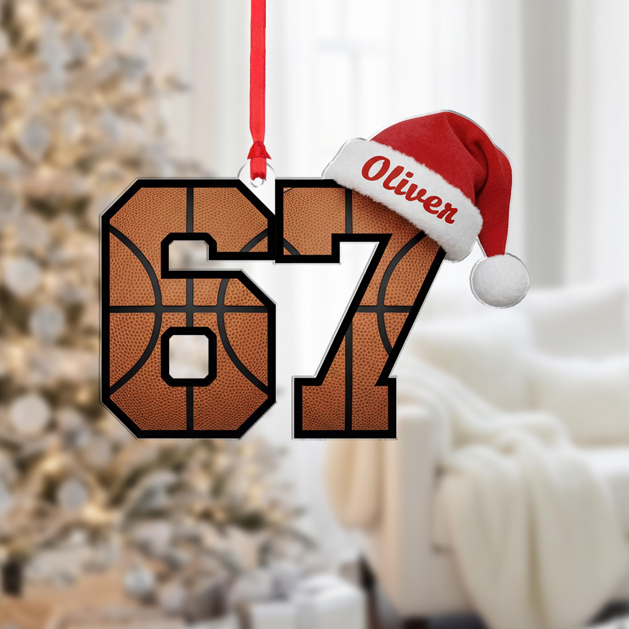 Personalized Gen Alpha Slang Basketball 67 Ornament: Custom Six Seven Name, Acrylic Player Gift image 1