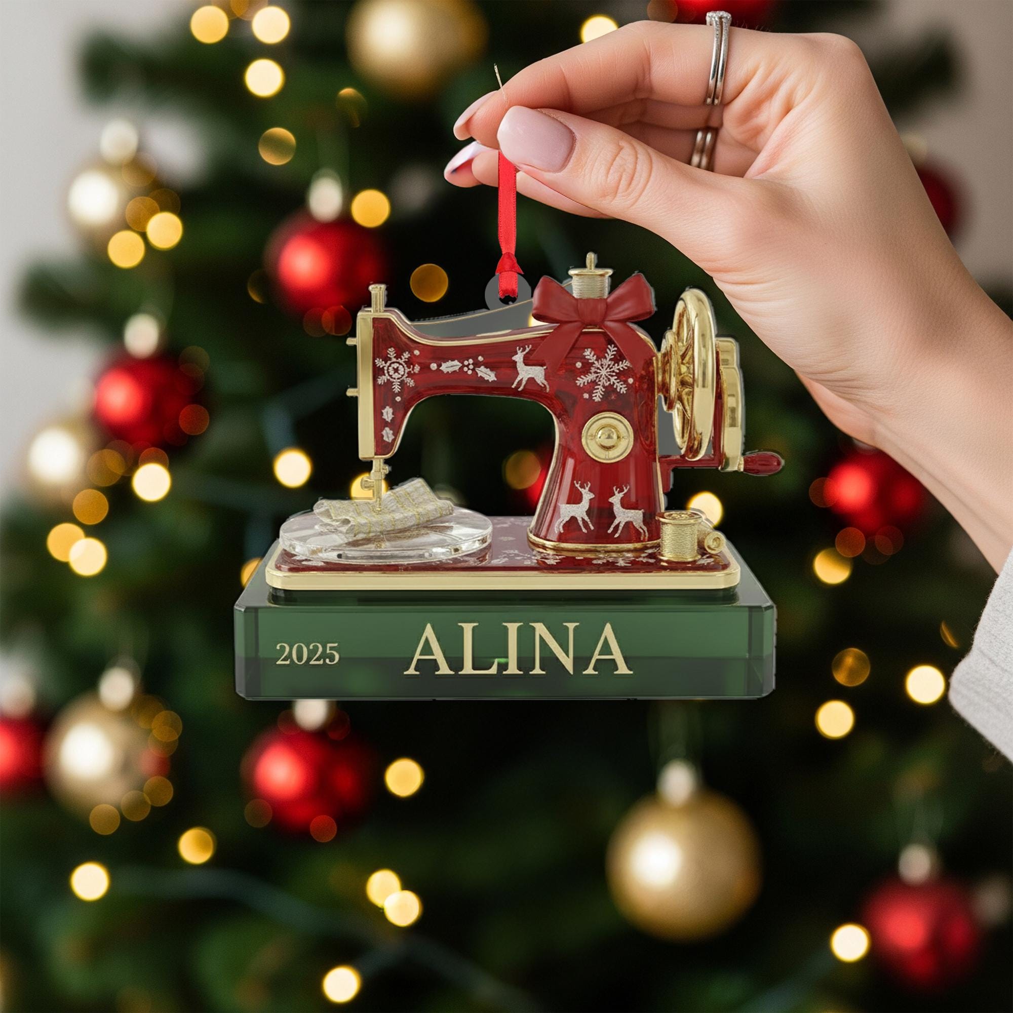 Personalized Sewing Machine Ornament, Custom Name Craft Design, Holiday Stitching Decoration image 1