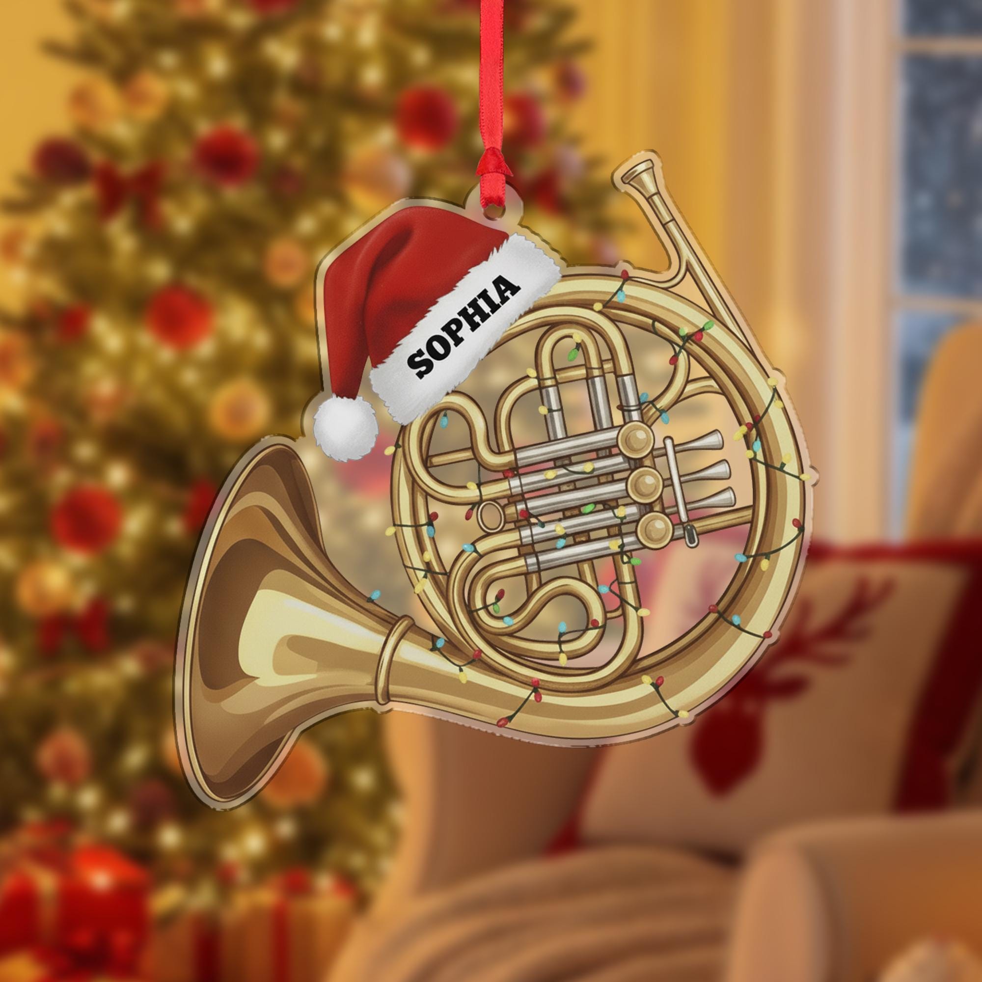 Personalized French Horn Ornament, Custom Name Music Design, Holiday Instrument Decoration image 2