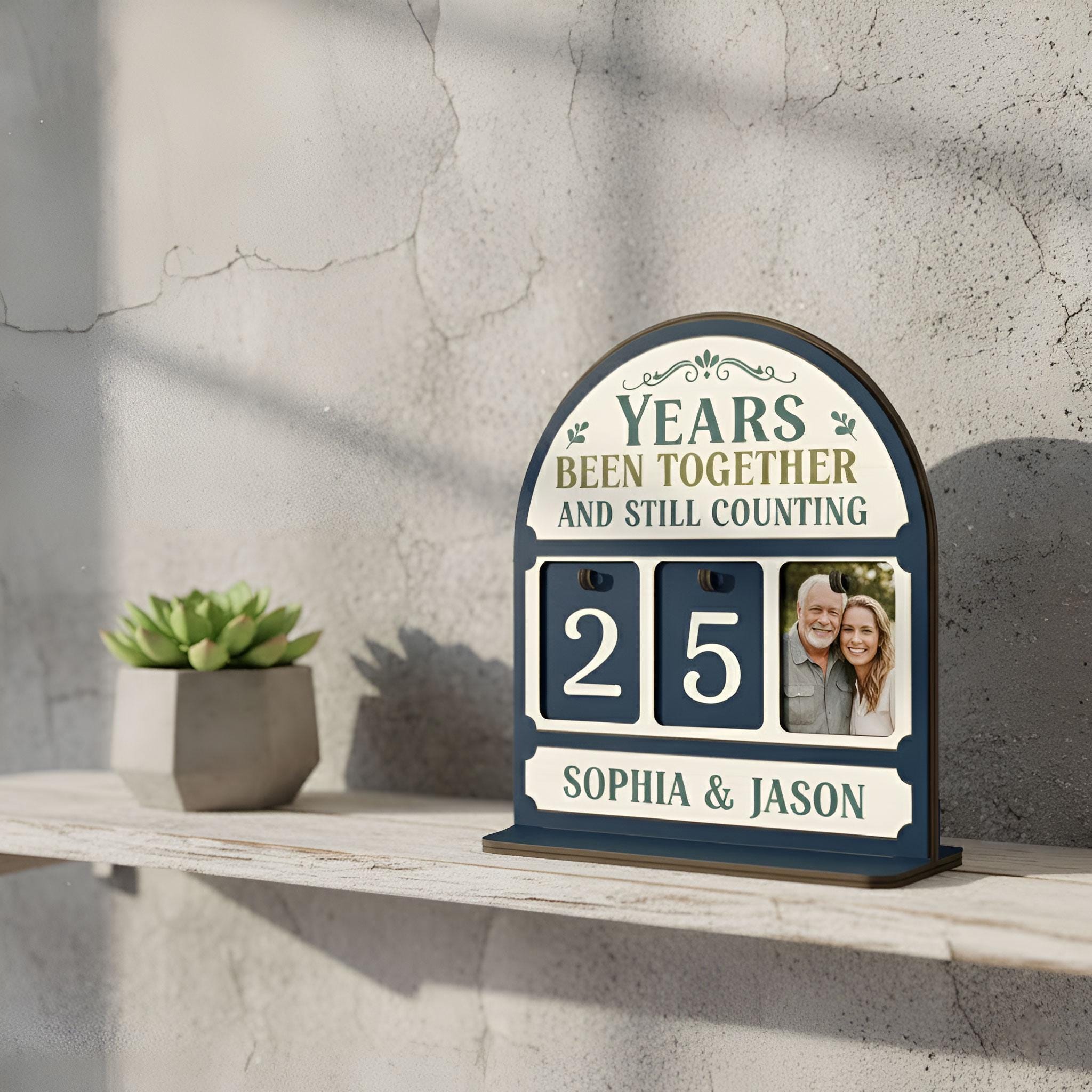 Personalized Wood Counter: Anniversary Years Display, Custom Photo Table Decor image 2
