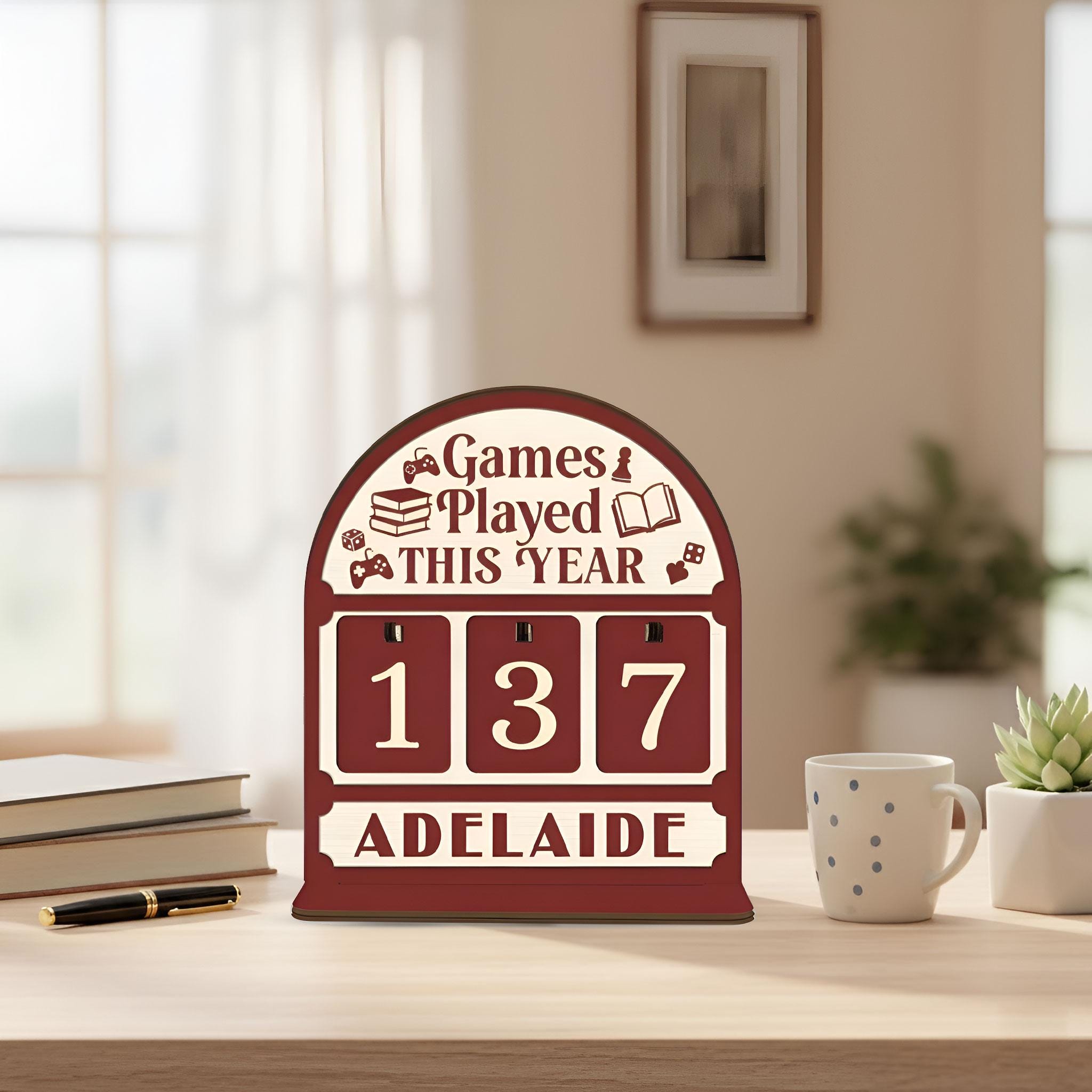 Wood Counter: Games Played Score Tracker, Perpetual Tabletop Display image 2