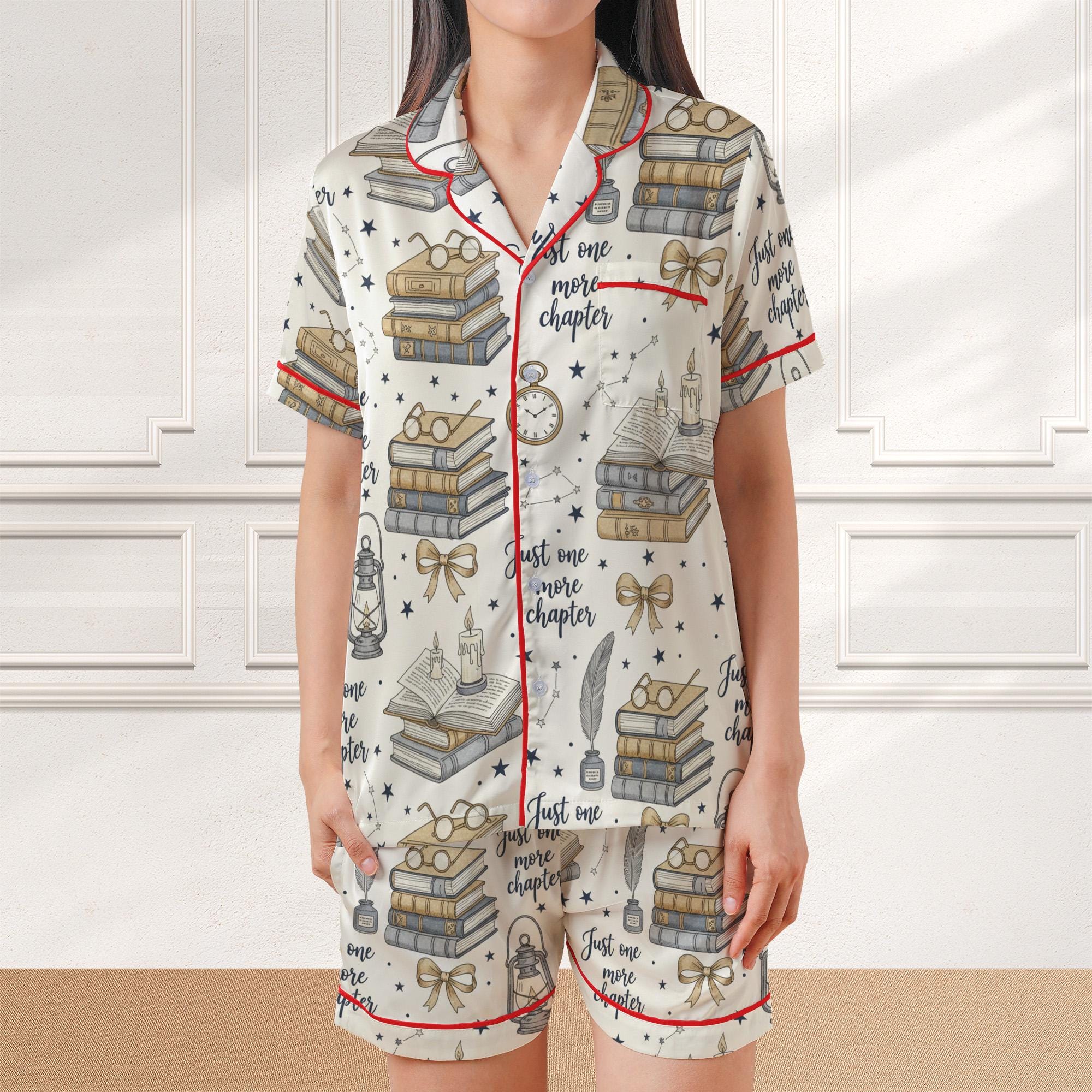Satin Book Lover Pajamas: Just One More Chapter PJs, Literary Sleepwear Set image 1