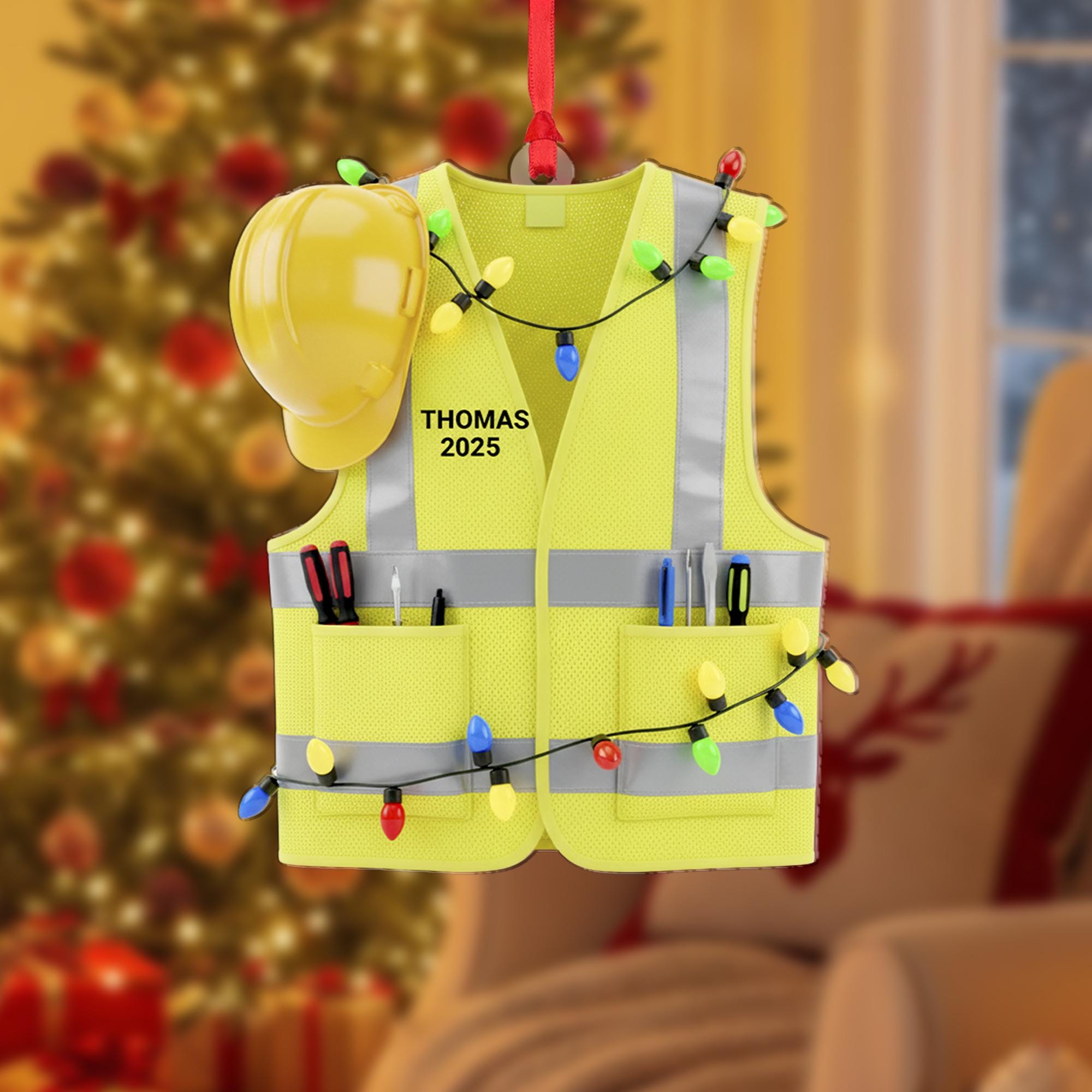 Construction Worker Ornament: Personalized Safety Vest Christmas Decor, Tree Decoration image 2