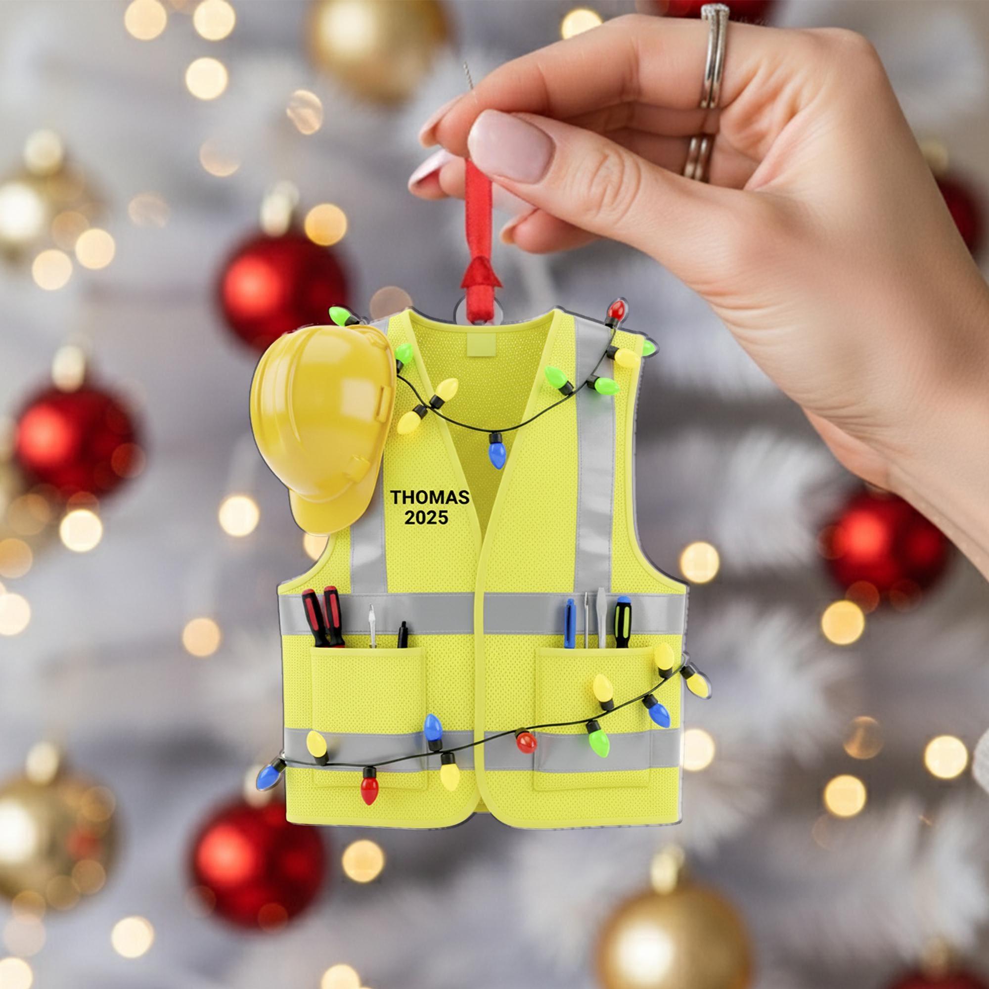Construction Worker Ornament: Personalized Safety Vest Christmas Decor, Tree Decoration image 6