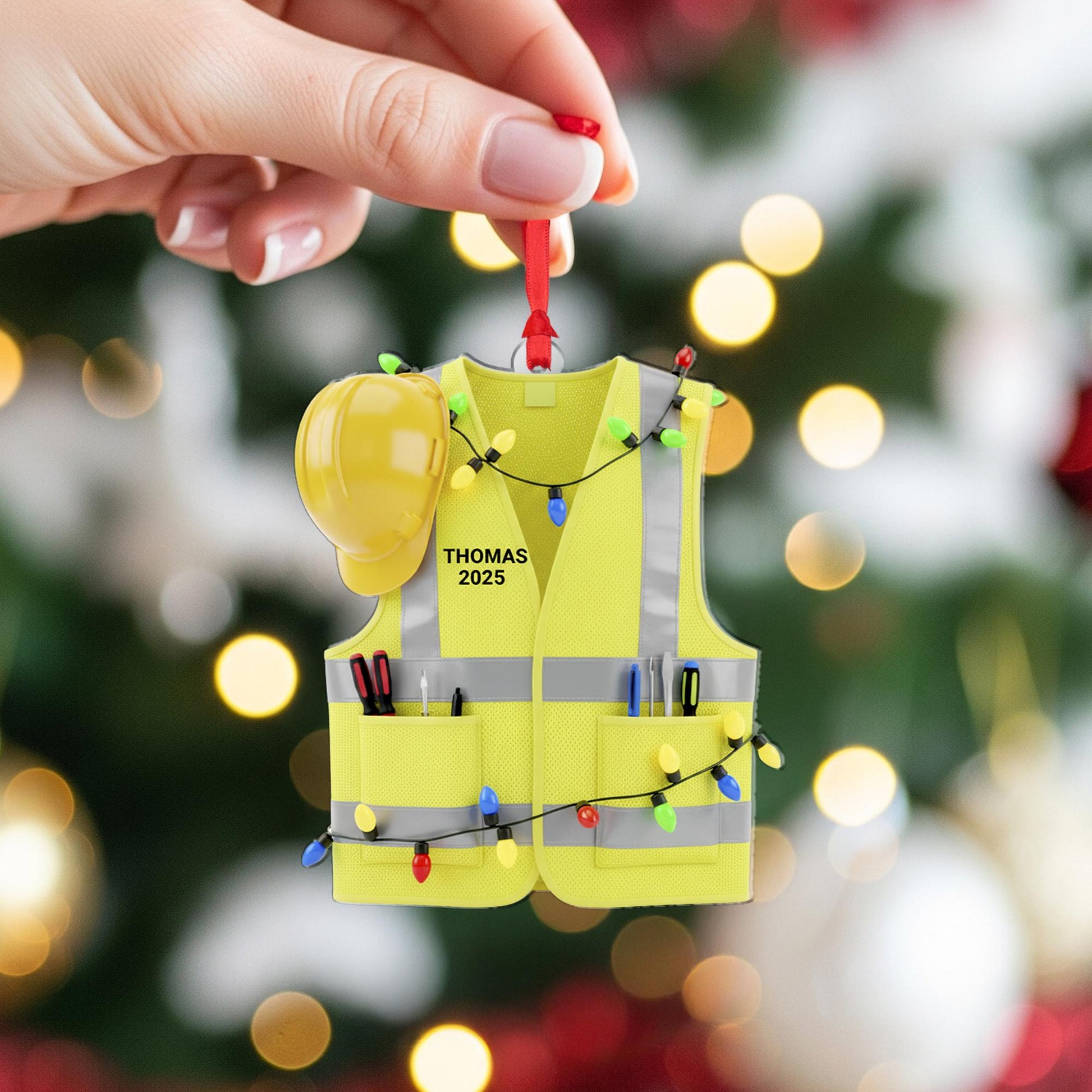 Construction Worker Ornament: Personalized Safety Vest Christmas Decor, Tree Decoration image 4