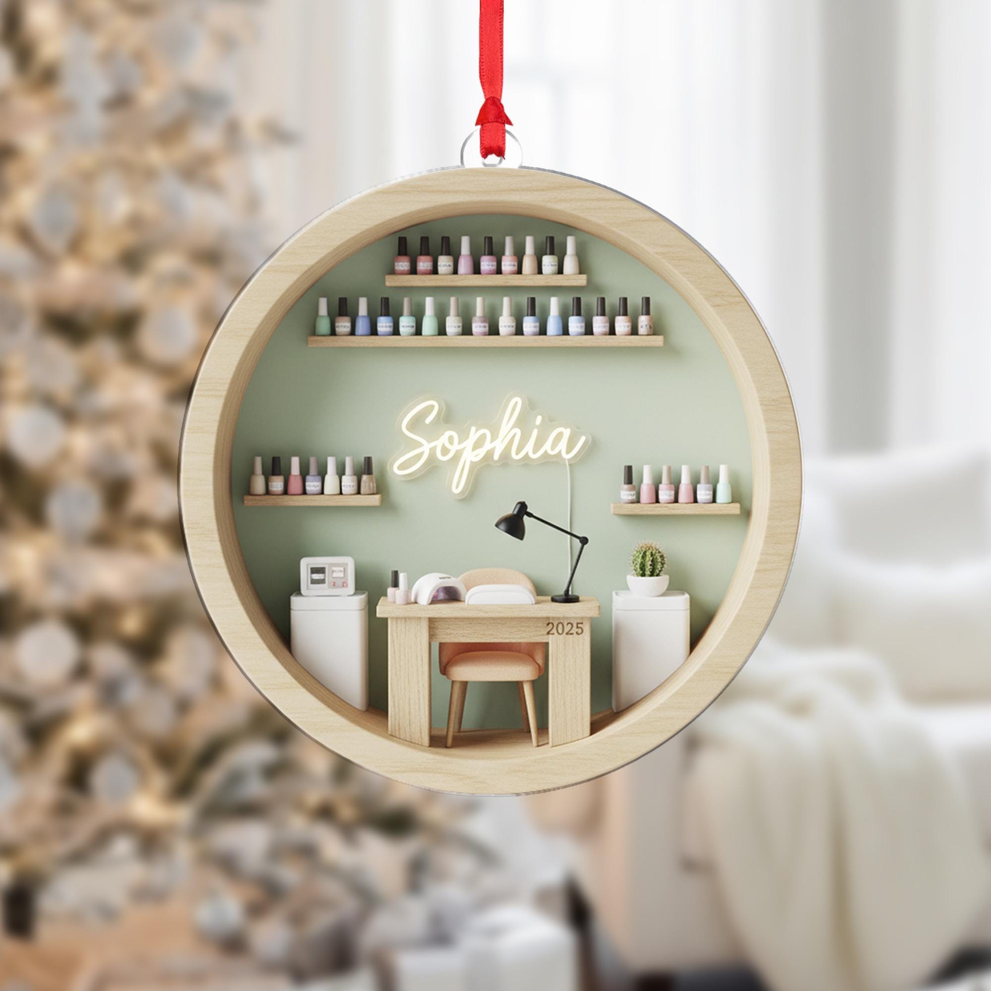 Personalized Nail Salon Ornament: Manicurist Tree Decoration, Beauty Workspace Keepsake image 1