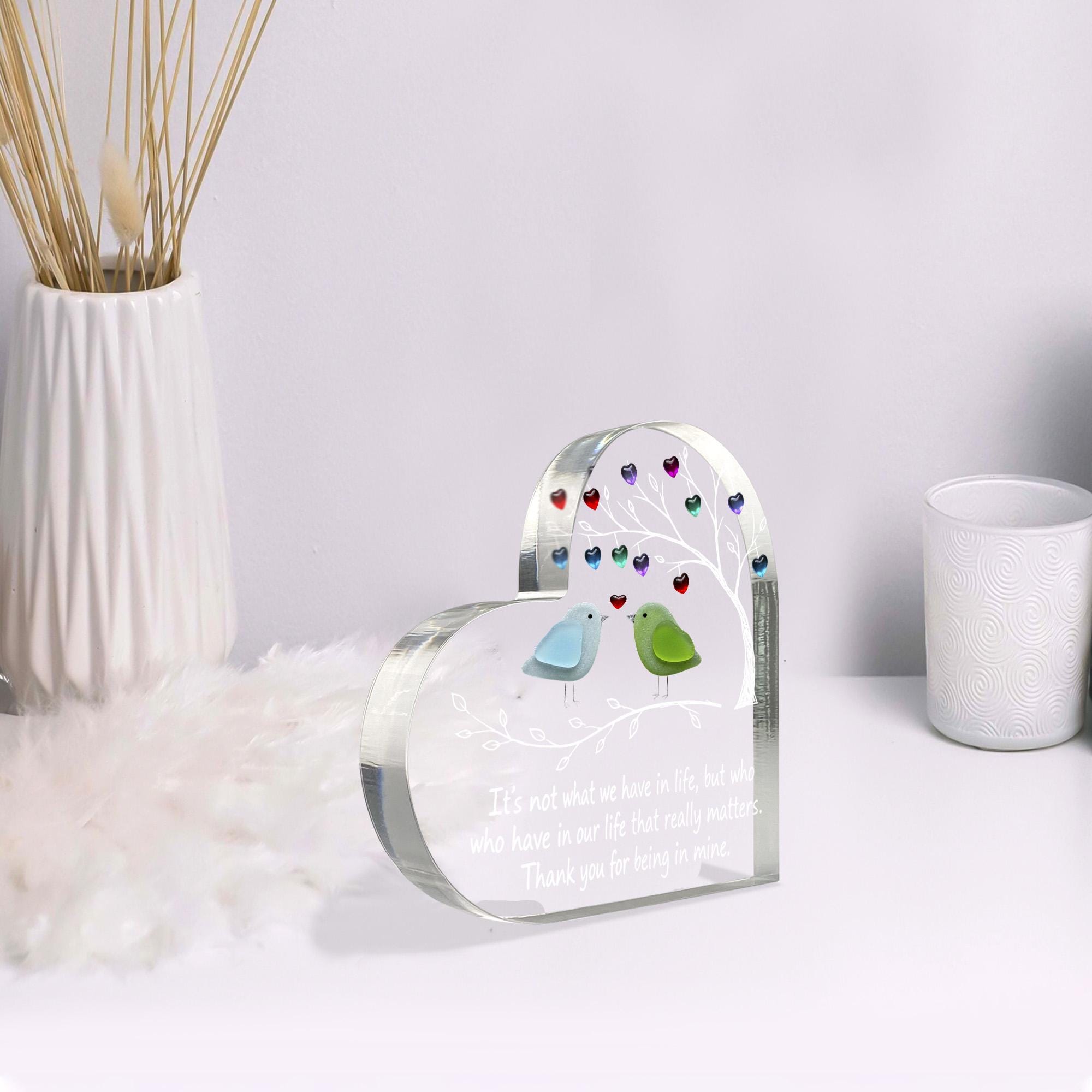Personalized Heart Acrylic Block, Clear Bird Tree Plaque, Thank You Gift image 2