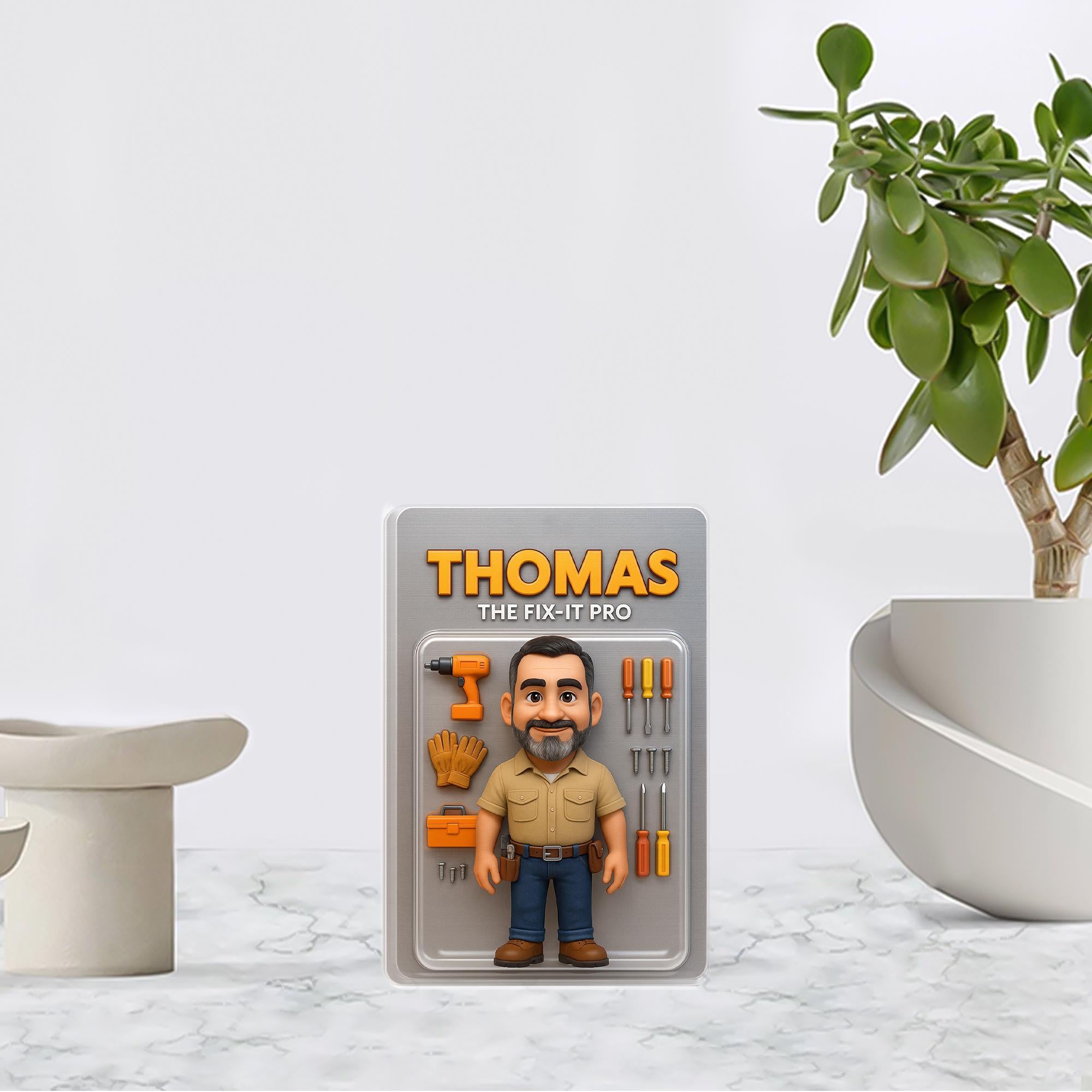 Personalized Acrylic Block, Custom Cartoon Man Figure, Handyman Tool Desk Decor image 2